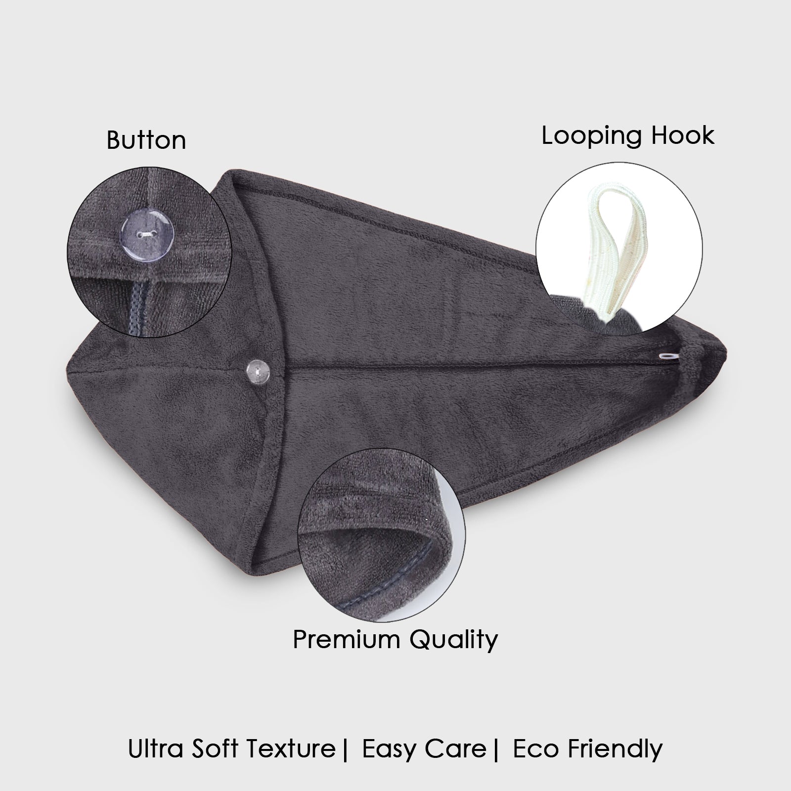 HOUSSE Microfibre Head Towels | 450 GSM High Absorbent Hair Wrap with Adjustable Buttons for Girls | Super Soft & Quick Dry Wrap Towel for Hairs | Pack of 1 | 25x65 cm (Red Plum)