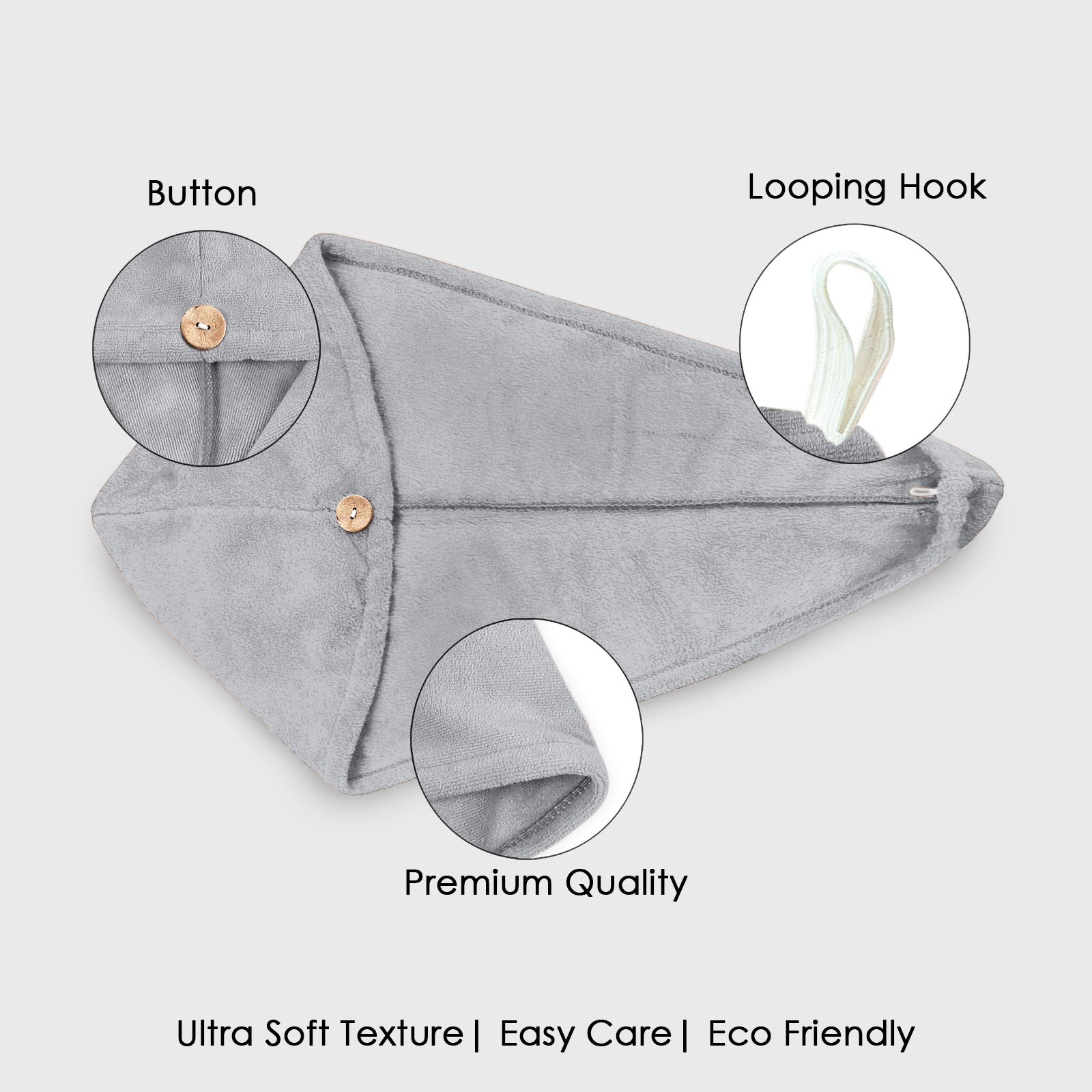 HOUSSE Microfibre Head Towels | 450 GSM High Absorbent Hair Wrap with Adjustable Buttons for Girls | Super Soft & Quick Dry Wrap Towel for Hairs |