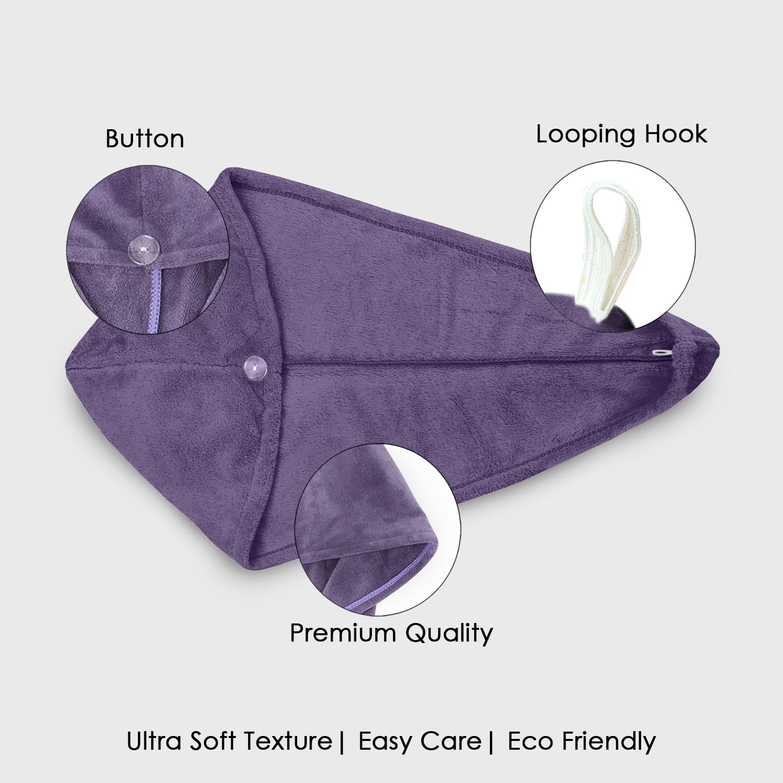 HOUSSE Microfibre Head Towels | 450 GSM High Absorbent Hair Wrap with Adjustable Buttons for Girls | Super Soft & Quick Dry Wrap Towel for Hairs | Pack of 1 | 25x65 cm (Red Plum)