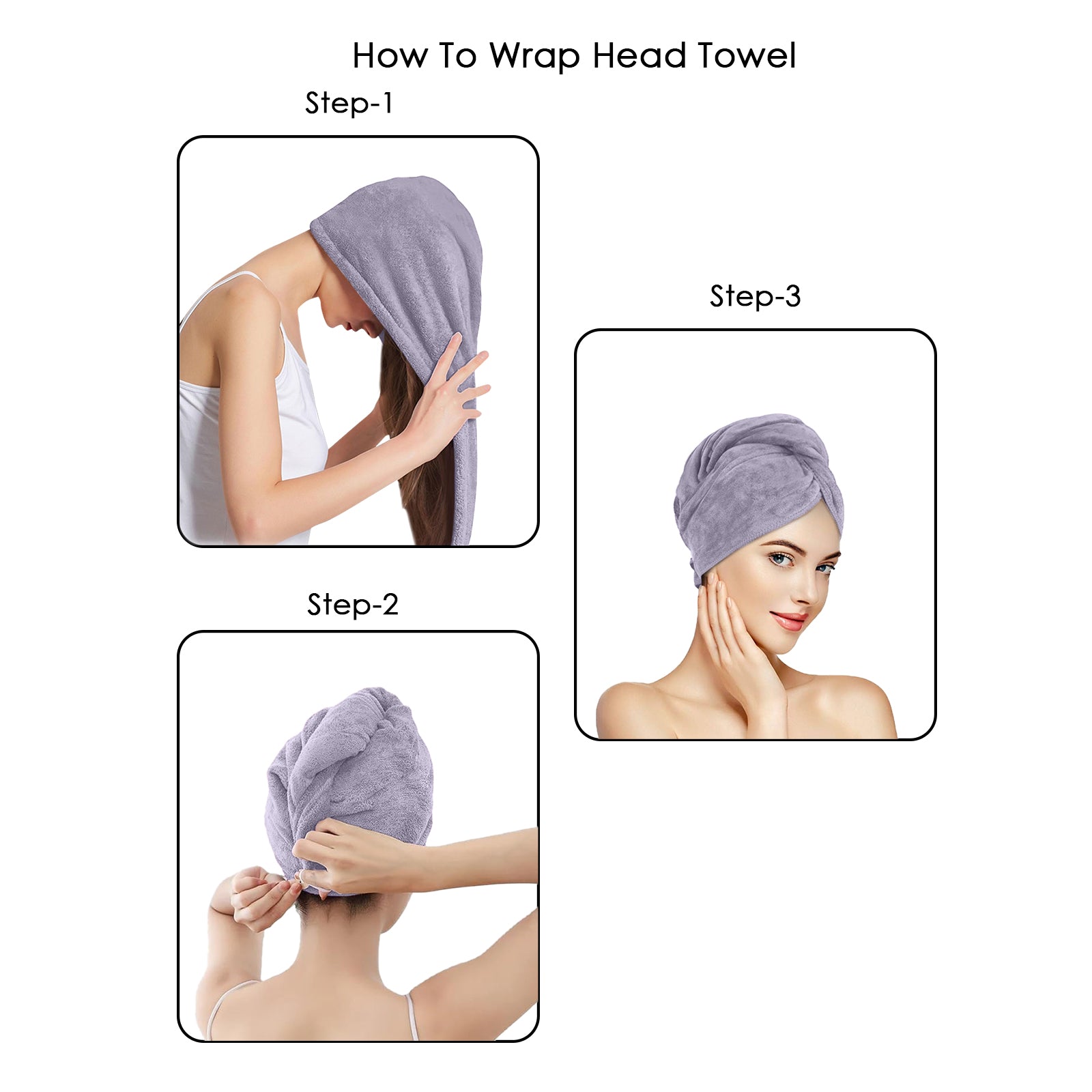 HOUSSE Microfibre Head Towels | 450 GSM High Absorbent Hair Wrap with Adjustable Buttons for Girls | Super Soft & Quick Dry Wrap Towel for Hairs | Set of 2 |
