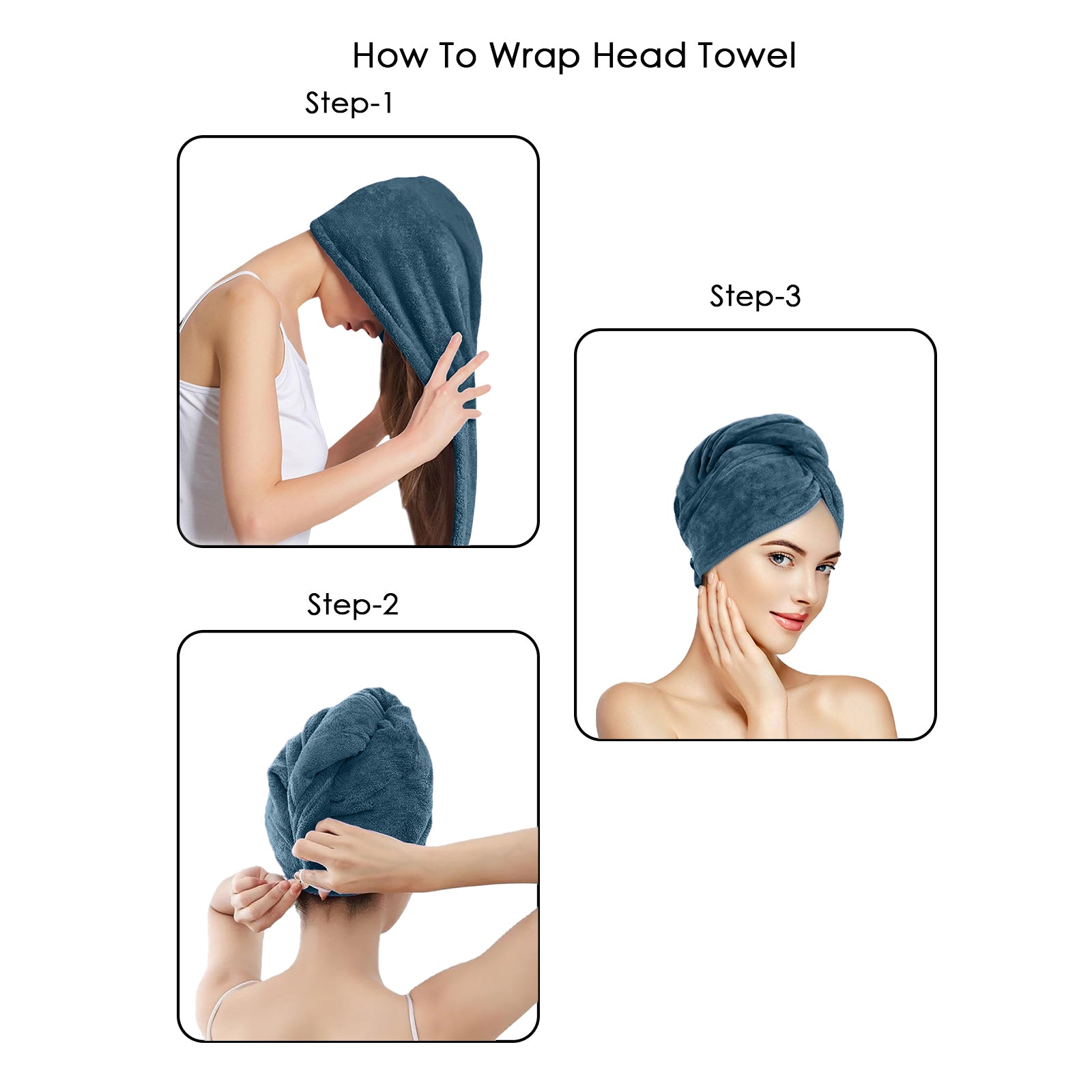 HOUSSE Microfibre Head Towels | 400 GSM High Absorbent Hair Wrap with Adjustable Buttons for Girls | Super Soft & Quick Dry Wrap Towel for Hairs | Set of 2 | 25x65 cm (Desert Sand & Rose Taupe)