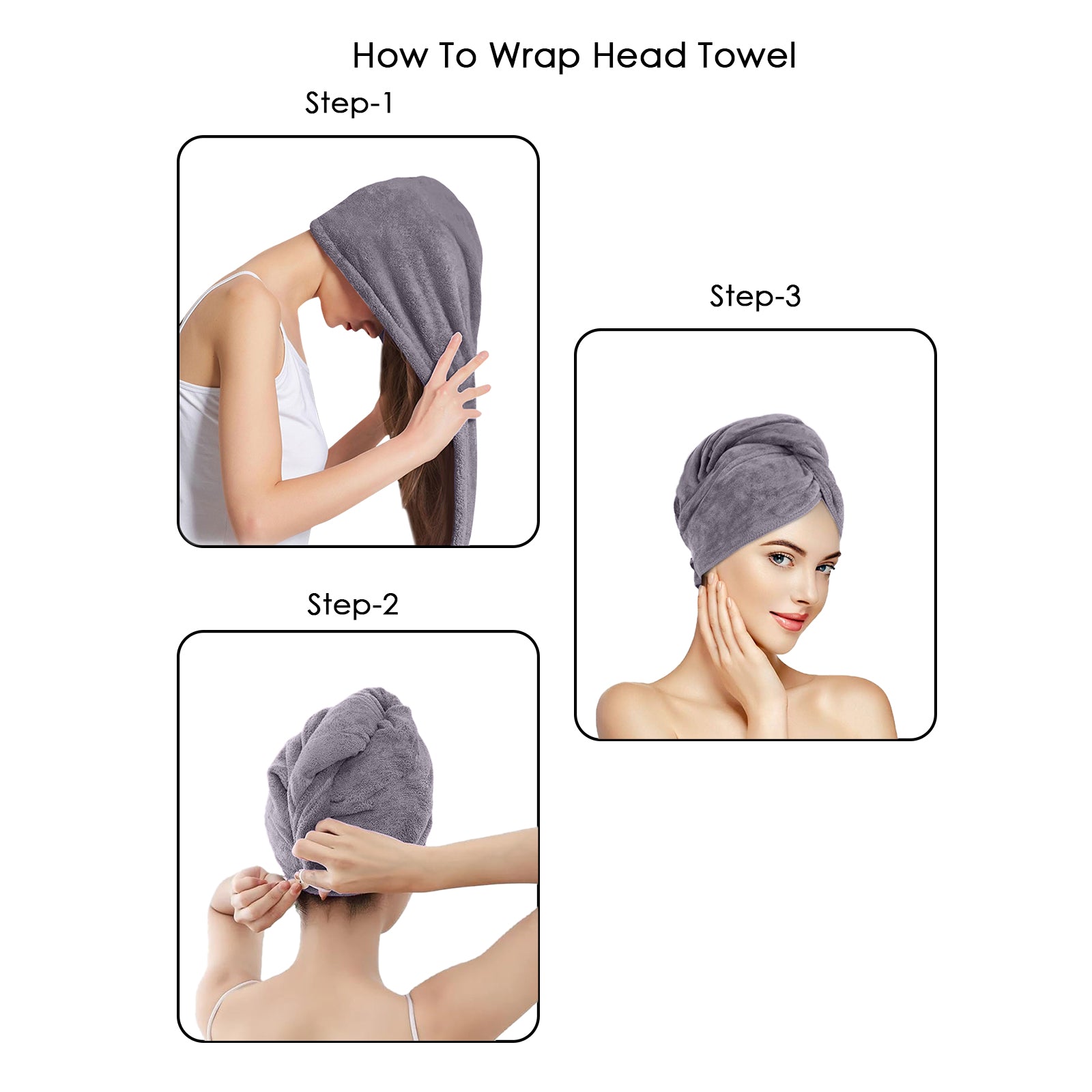 HOUSSE Microfibre Head Towels | 400 GSM High Absorbent Hair Wrap with Adjustable Buttons for Girls | Super Soft & Quick Dry Wrap Towel for Hairs | Set of 2 | 25x65 cm (Desert Sand & Rose Taupe)