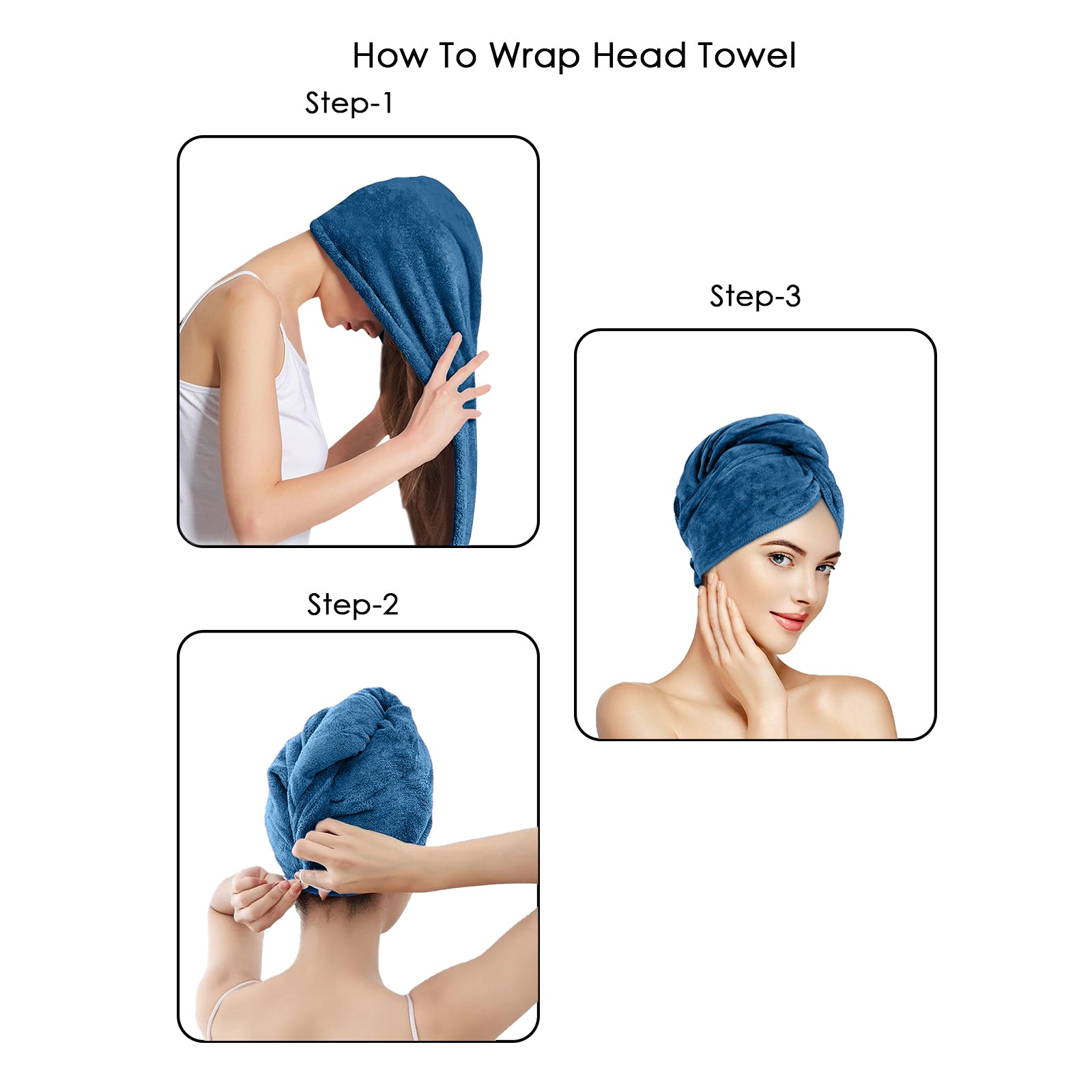 HOUSSE Microfibre Head Towels | 450 GSM High Absorbent Hair Wrap with Adjustable Buttons for Girls | Super Soft & Quick Dry Wrap Towel for Hairs |
