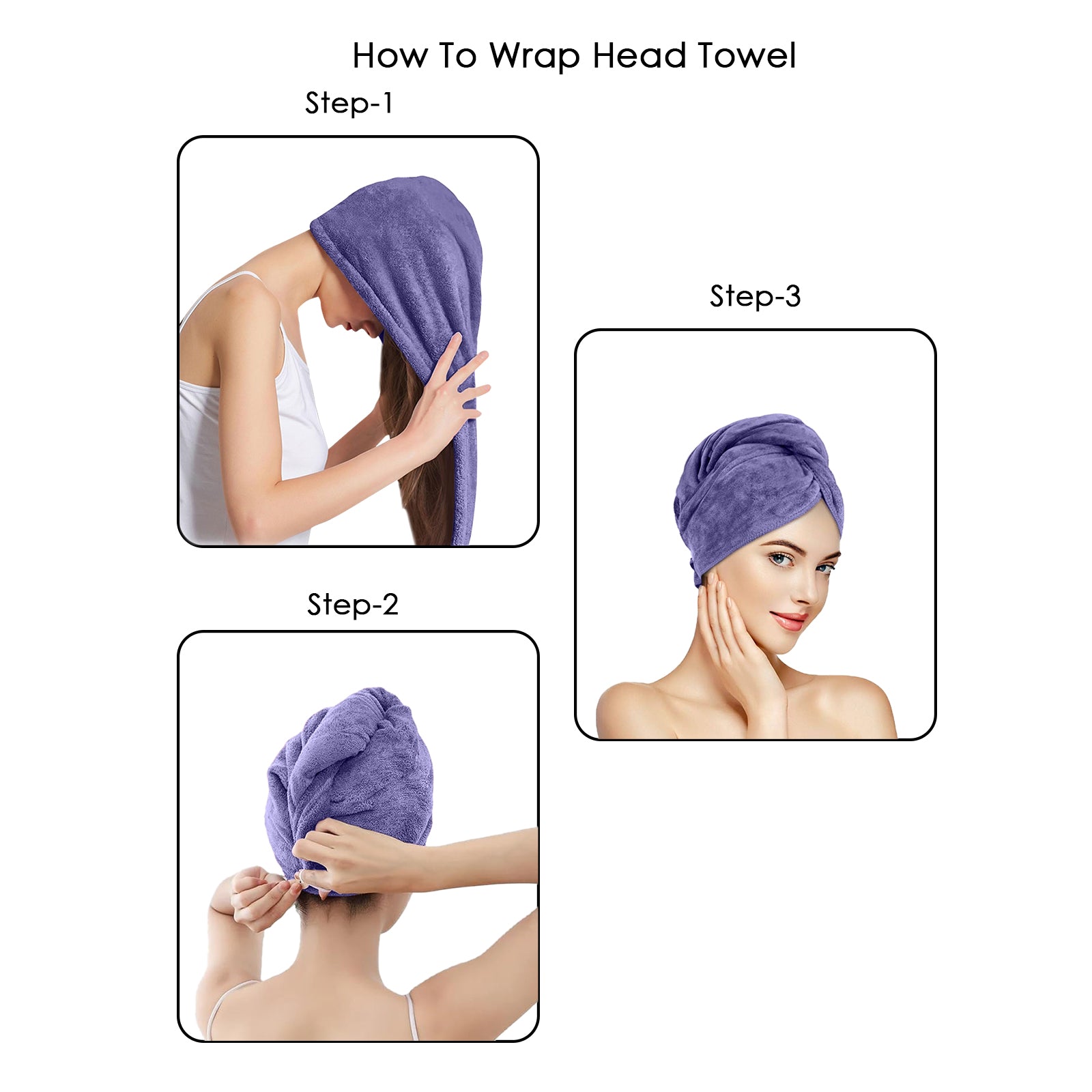 HOUSSE Microfibre Head Towels | 450 GSM High Absorbent Hair Wrap with Adjustable Buttons for Girls | Super Soft & Quick Dry Wrap Towel for Hairs |