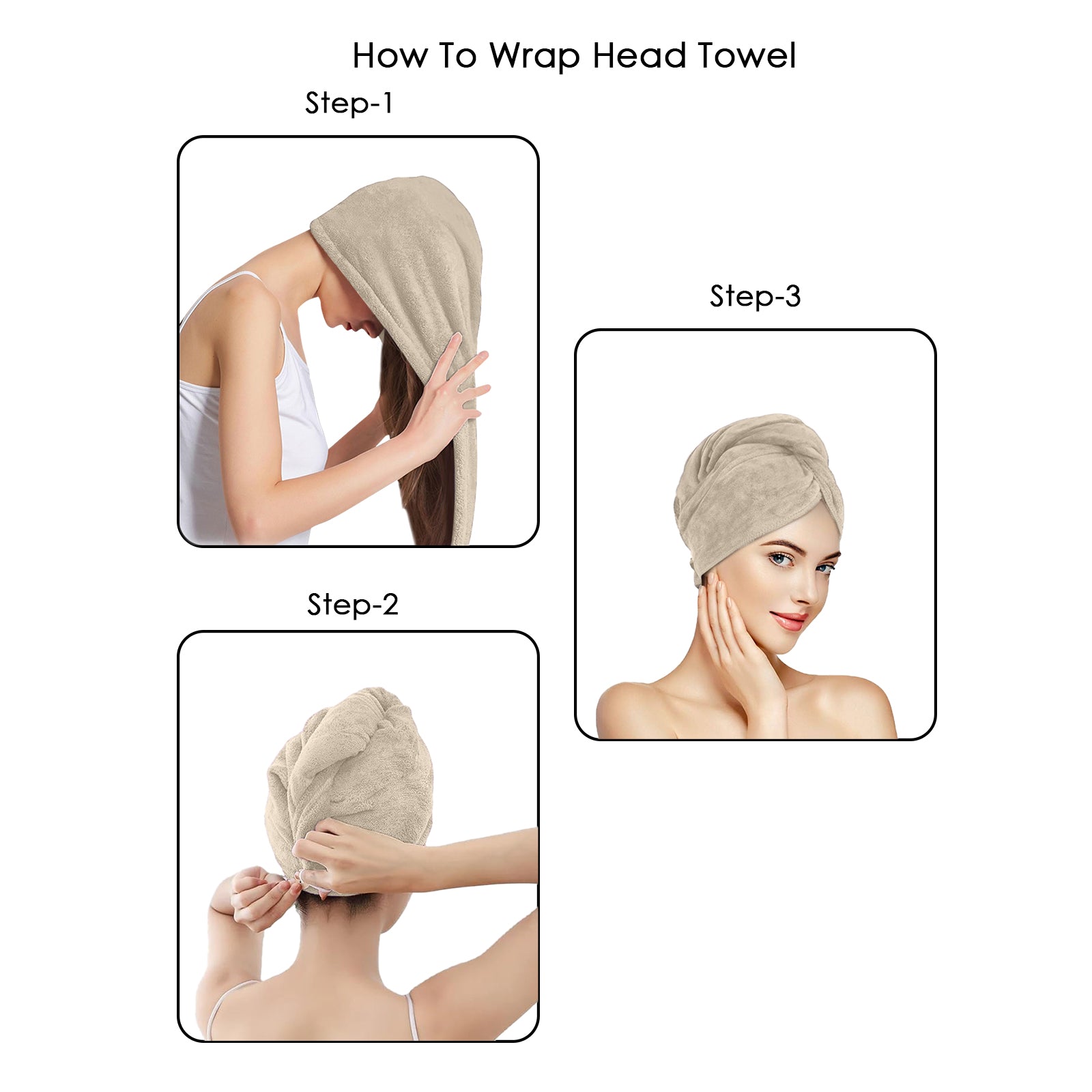 HOUSSE Microfibre Head Towels | 450 GSM High Absorbent Hair Wrap with Adjustable Buttons for Girls | Super Soft & Quick Dry Wrap Towel for Hairs |