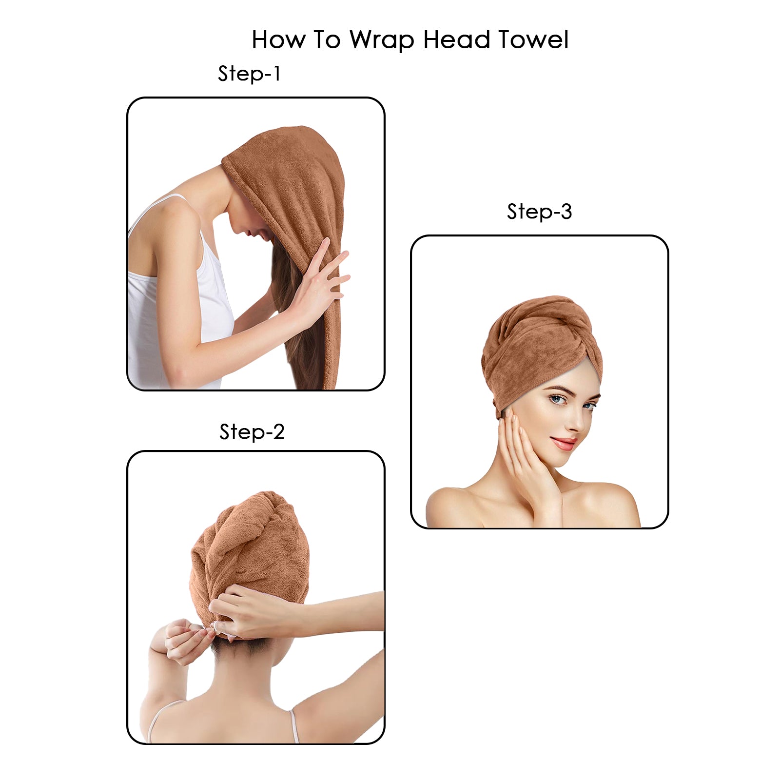 HOUSSE Microfibre Head Towels | 450 GSM High Absorbent Hair Wrap with Adjustable Buttons for Girls | Super Soft & Quick Dry Wrap Towel for Hairs | Pack of 1 | 25x65 cm (Red Plum)