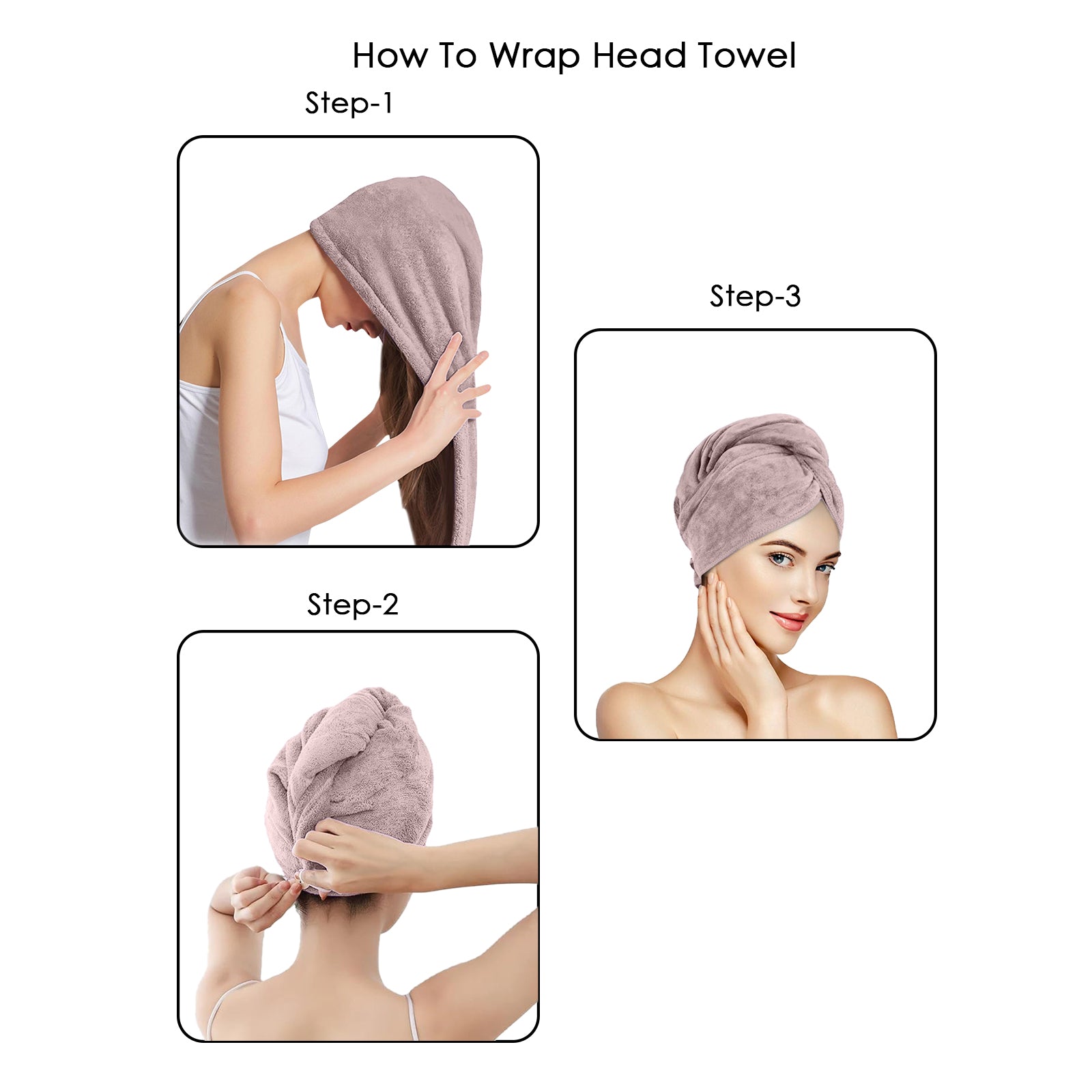 HOUSSE Microfibre Head Towels | 400 GSM High Absorbent Hair Wrap with Adjustable Buttons for Girls | Super Soft & Quick Dry Wrap Towel for Hairs | Set of 2 | 25x65 cm (Desert Sand & Rose Taupe)