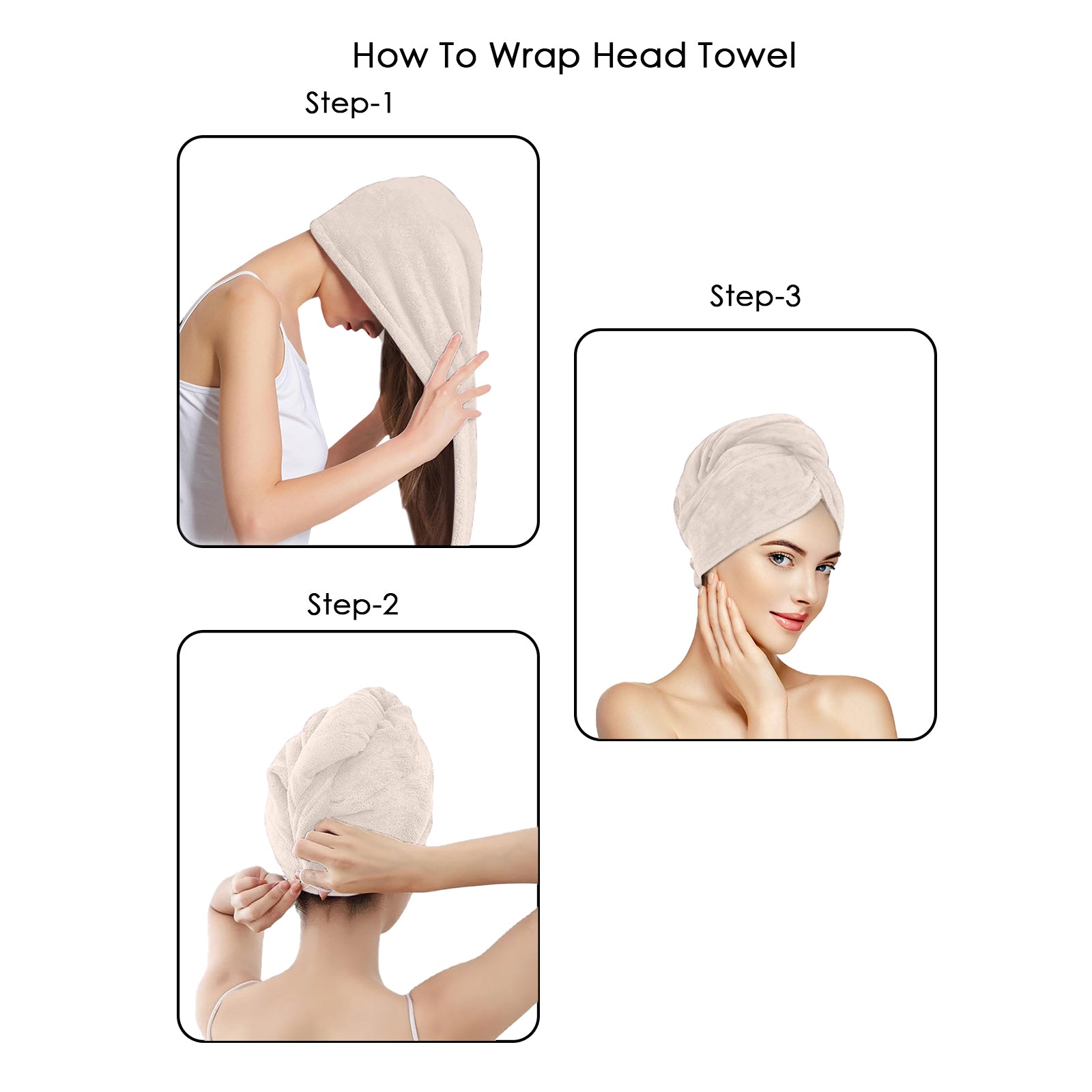 HOUSSE Microfibre Head Towels | 450 GSM High Absorbent Hair Wrap with Adjustable Buttons for Girls | Super Soft & Quick Dry Wrap Towel for Hairs | Set of 2 |