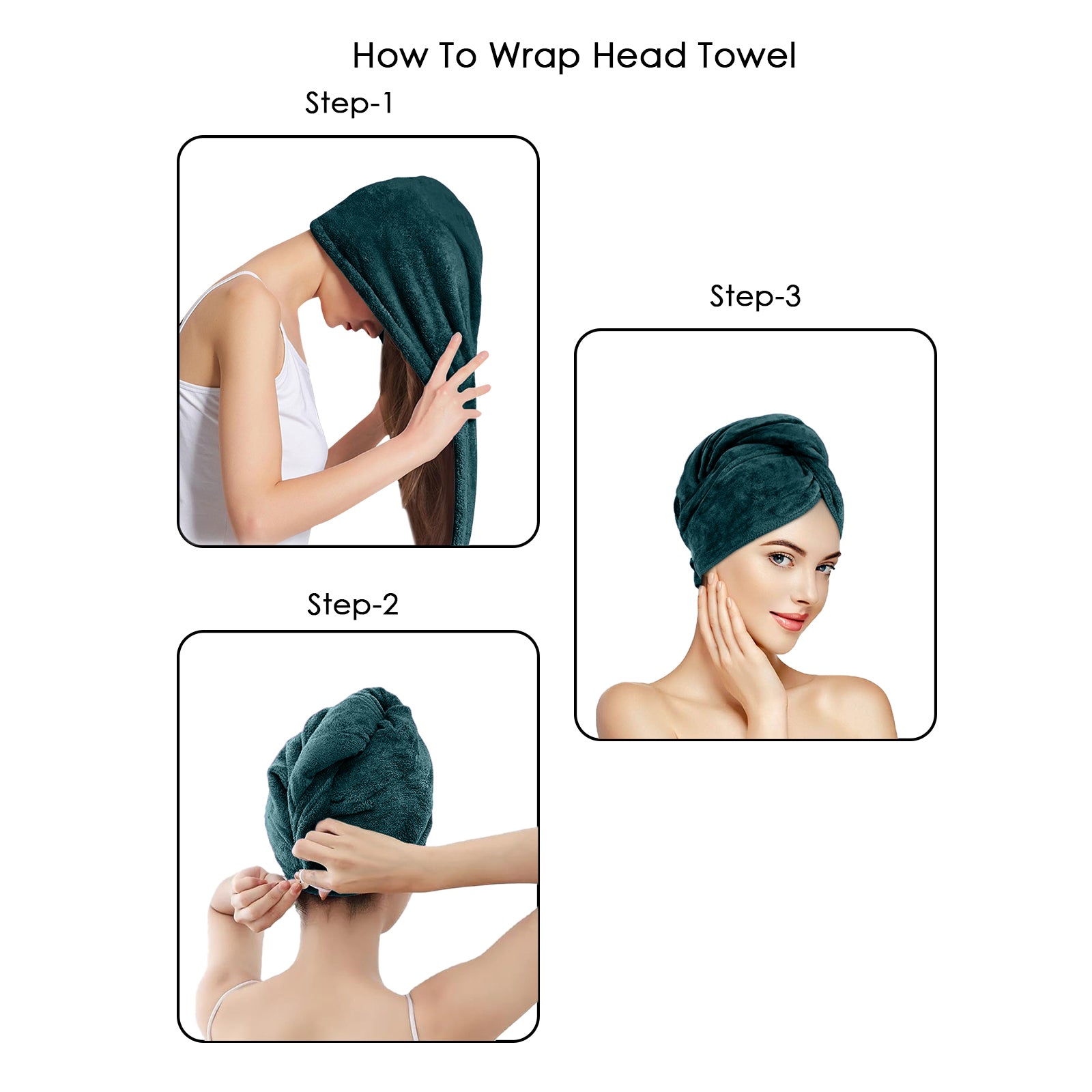 HOUSSE Microfibre Head Towels | 450 GSM High Absorbent Hair Wrap with Adjustable Buttons for Girls | Super Soft & Quick Dry Wrap Towel for Hairs |