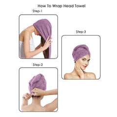 HOUSSE Microfibre Head Towels | 450 GSM High Absorbent Hair Wrap with Adjustable Buttons for Girls | Super Soft & Quick Dry Wrap Towel for Hairs | Set of 2 |