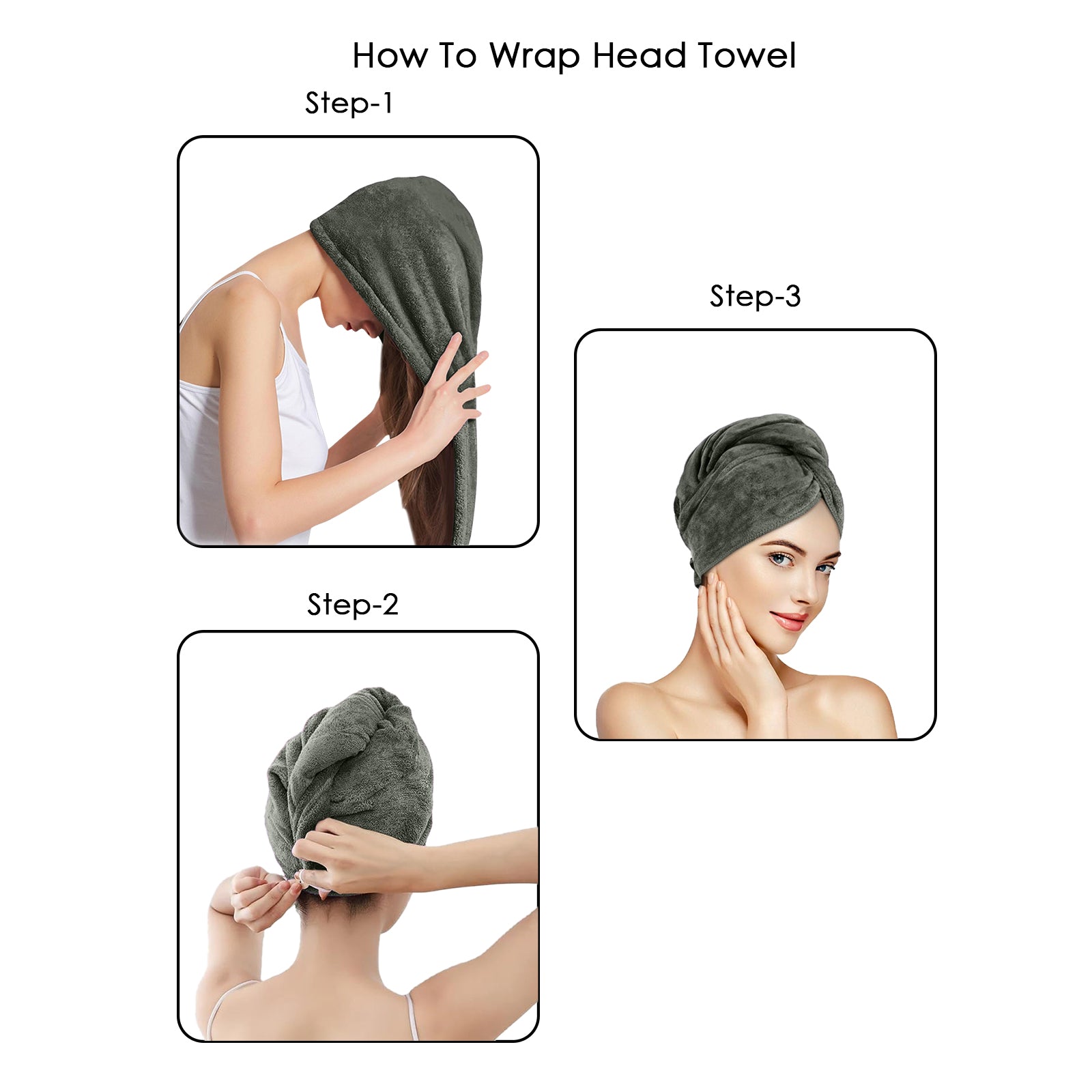 HOUSSE Microfibre Head Towels | 450 GSM High Absorbent Hair Wrap with Adjustable Buttons for Girls | Super Soft & Quick Dry Wrap Towel for Hairs | Set of 2 |