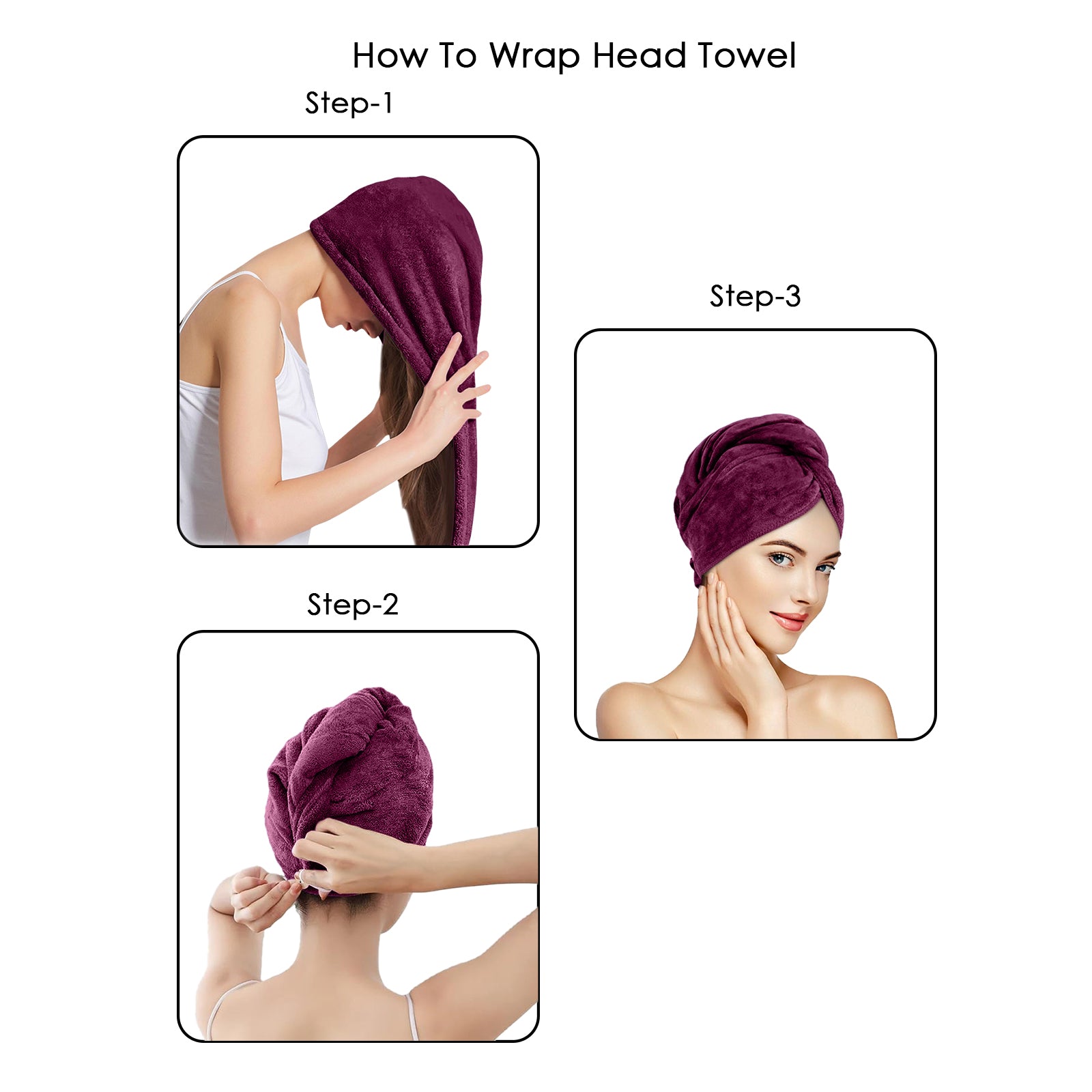 HOUSSE Microfibre Head Towels | 450 GSM High Absorbent Hair Wrap with Adjustable Buttons for Girls | Super Soft & Quick Dry Wrap Towel for Hairs |
