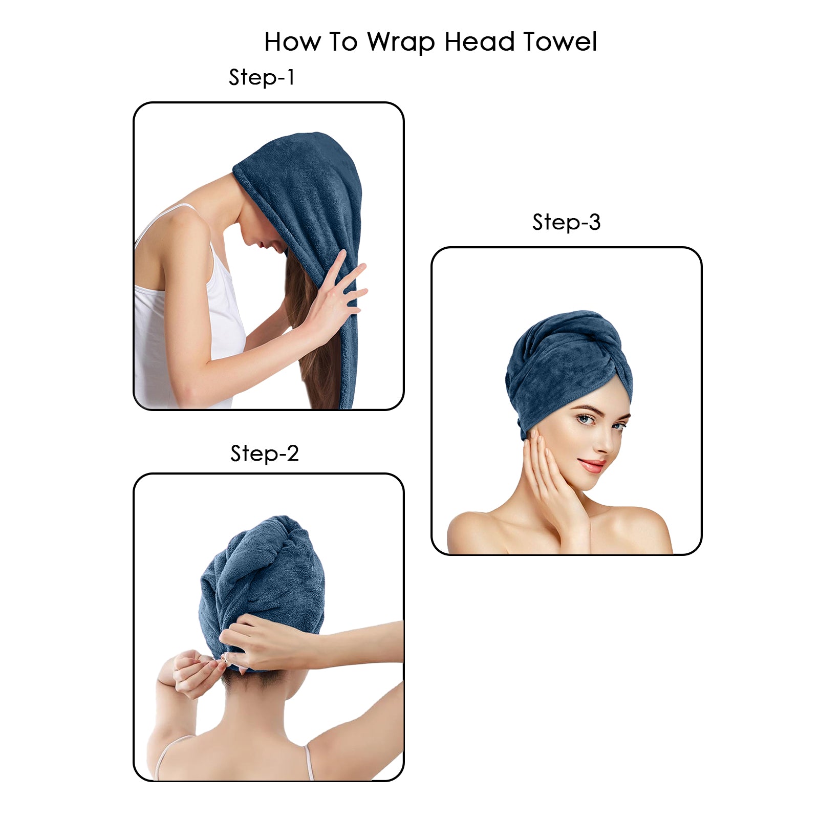 HOUSSE Microfibre Head Towels | 450 GSM High Absorbent Hair Wrap with Adjustable Buttons for Girls | Super Soft & Quick Dry Wrap Towel for Hairs | Set of 2 |