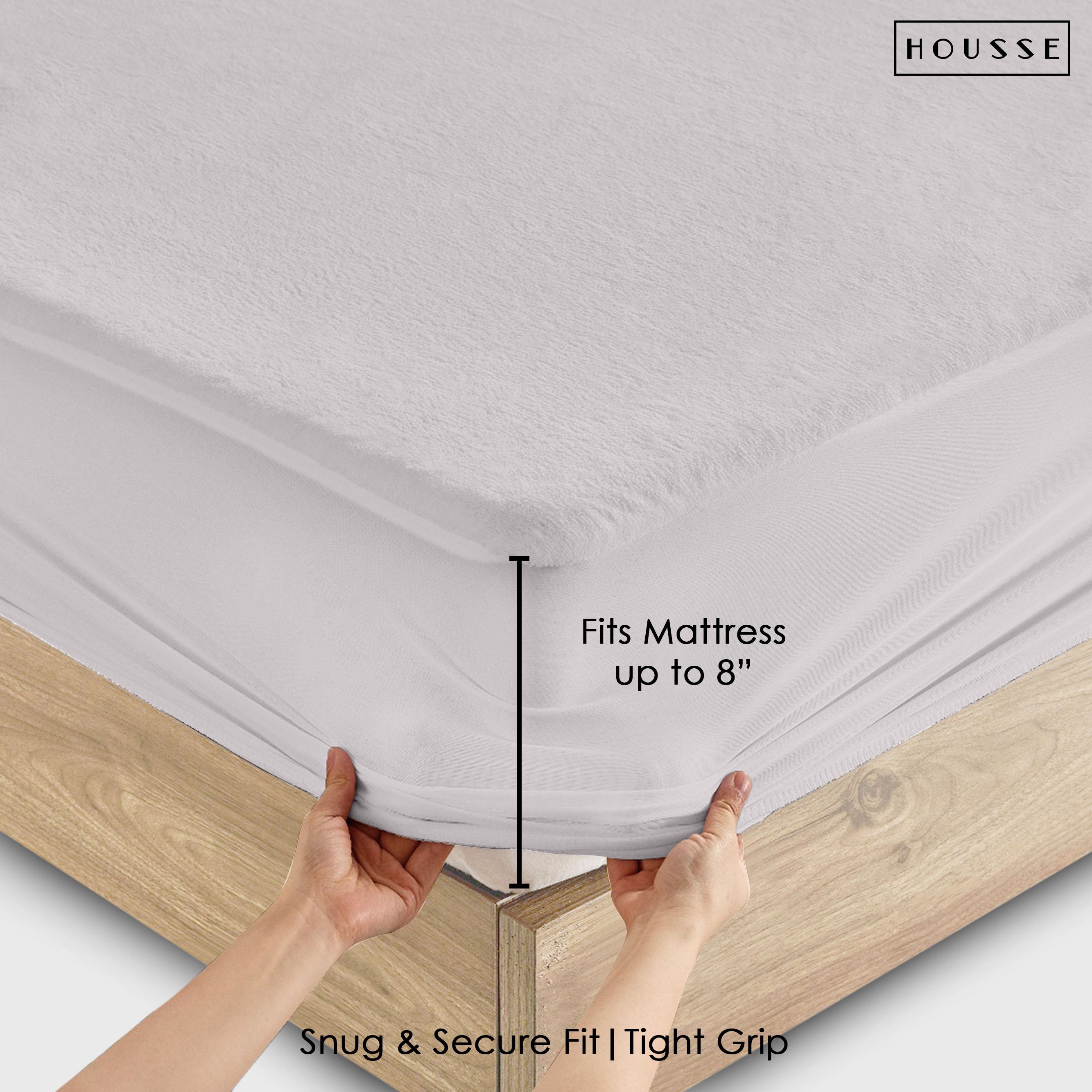 HOUSSE Water Proof Terry Cotton Feel Mattress Protector | Ultra Soft Breathable & Hypoallergenic Fitted Bed |