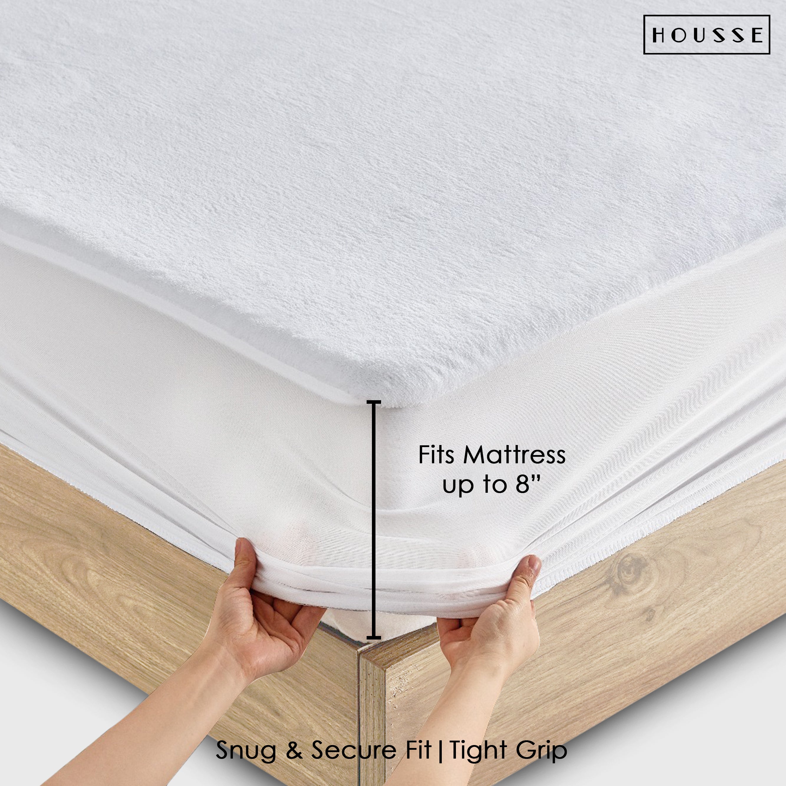 HOUSSE Water Proof Terry Cotton Feel Mattress Protector | Ultra Soft Breathable & Hypoallergenic Fitted Bed |
