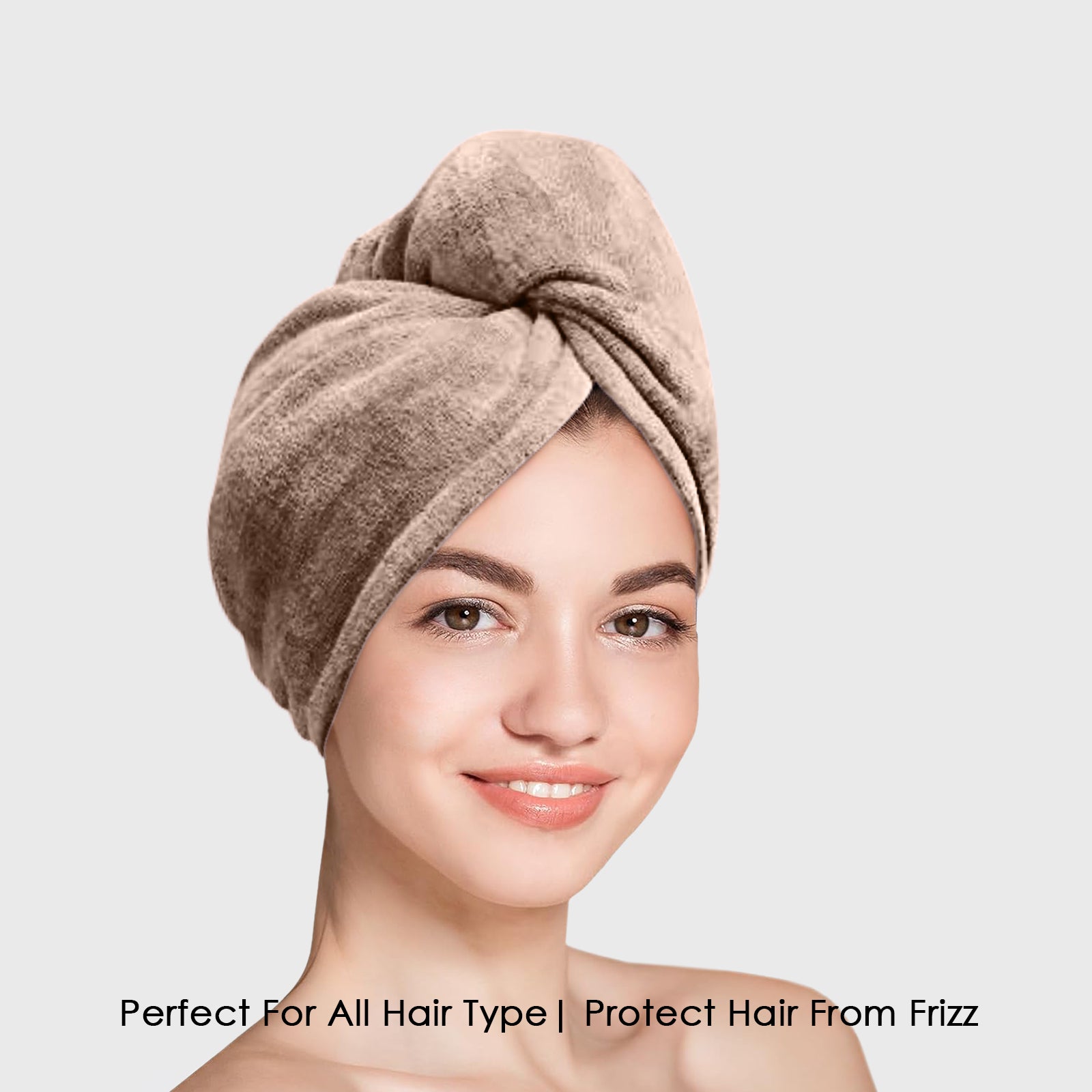 HOUSSE Microfibre Head Towels | 400 GSM High Absorbent Hair Wrap with Adjustable Buttons for Girls | Super Soft & Quick Dry Wrap Towel for Hairs | Set of 2 | 25x65 cm (Desert Sand & Rose Taupe)