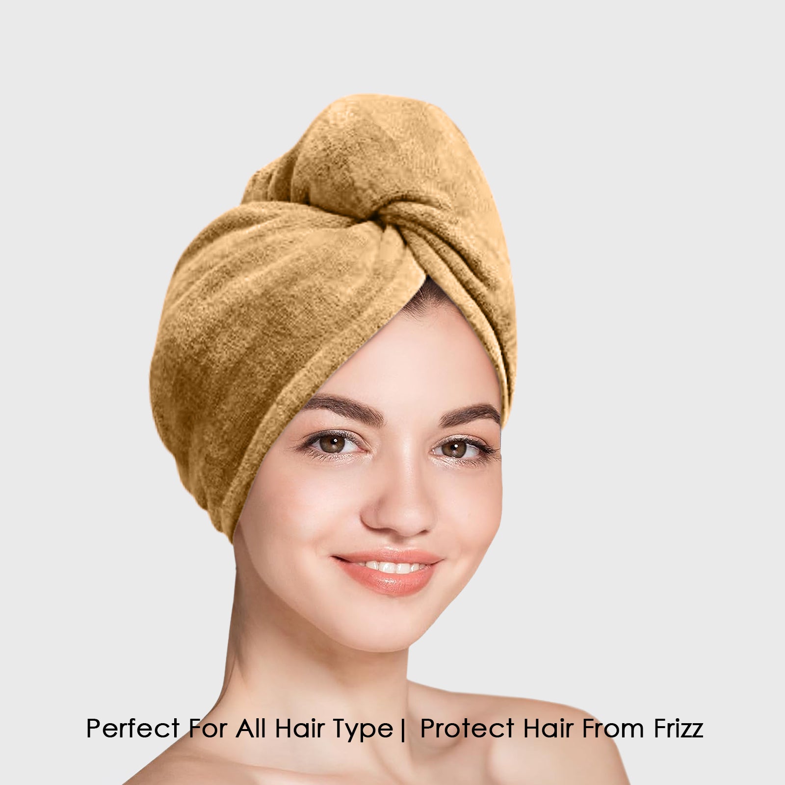 HOUSSE Microfibre Head Towels | 400 GSM High Absorbent Hair Wrap with Adjustable Buttons for Girls | Super Soft & Quick Dry Wrap Towel for Hairs | Set of 2 | 25x65 cm (Desert Sand & Rose Taupe)