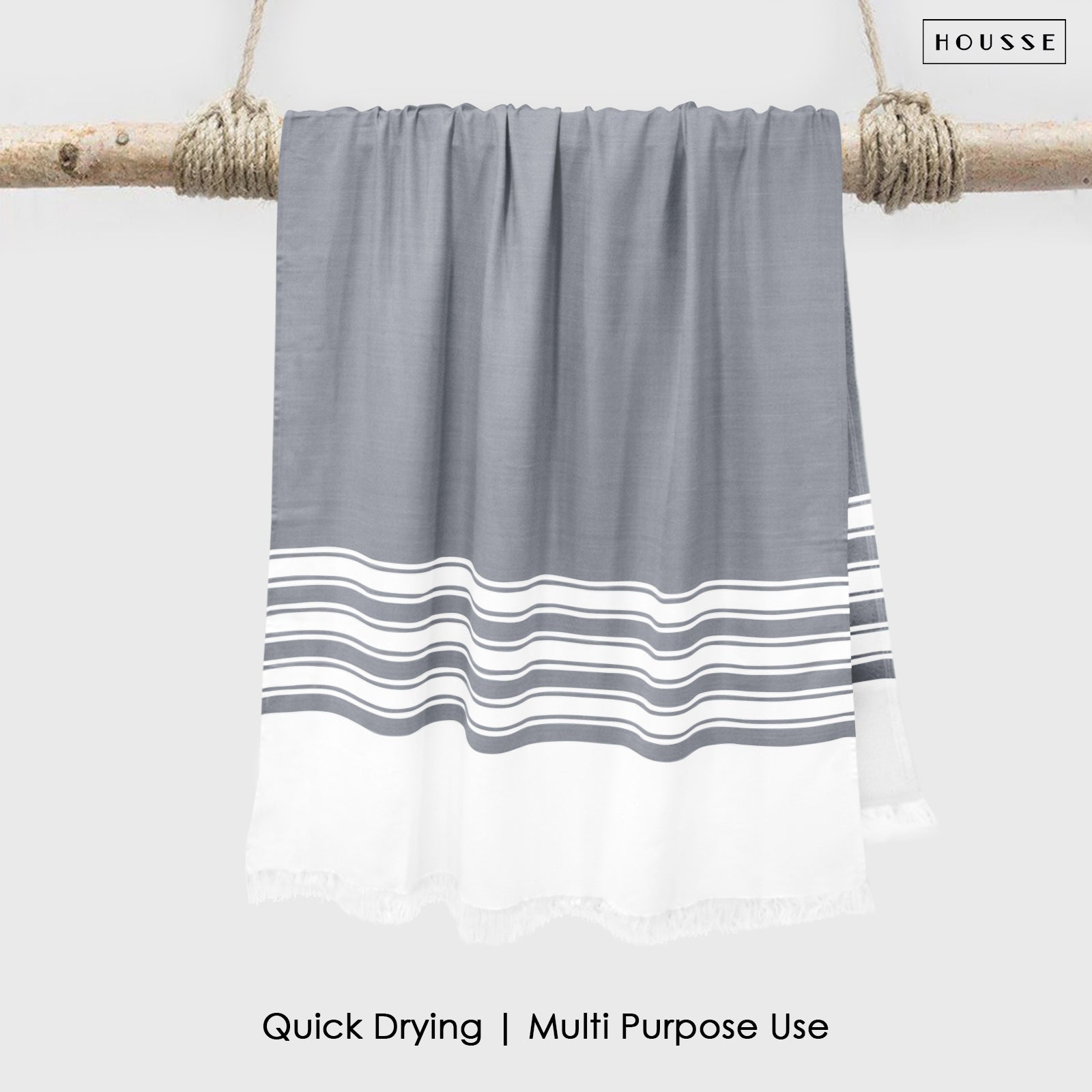 HOUSSE Bold Stripe 100% Bamboo Extra Large Bath Towel | Ultra Soft, Absorbent, Light Weight, & Quick Dry Towel for Bath, Travel, Gym, Beach, Pool, and Yoga | 80 X 160 cms