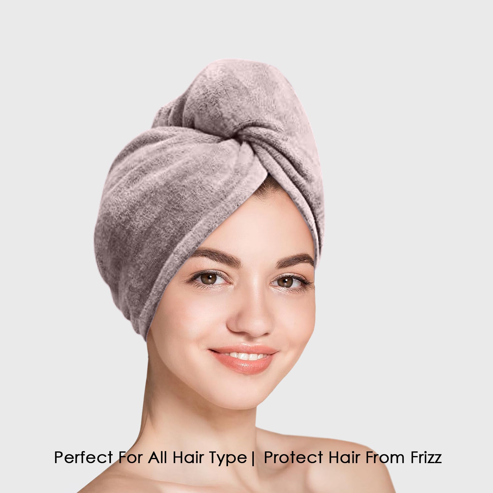 HOUSSE Microfibre Head Towels | 400 GSM High Absorbent Hair Wrap with Adjustable Buttons for Girls | Super Soft & Quick Dry Wrap Towel for Hairs | Set of 2 | 25x65 cm (Desert Sand & Rose Taupe)