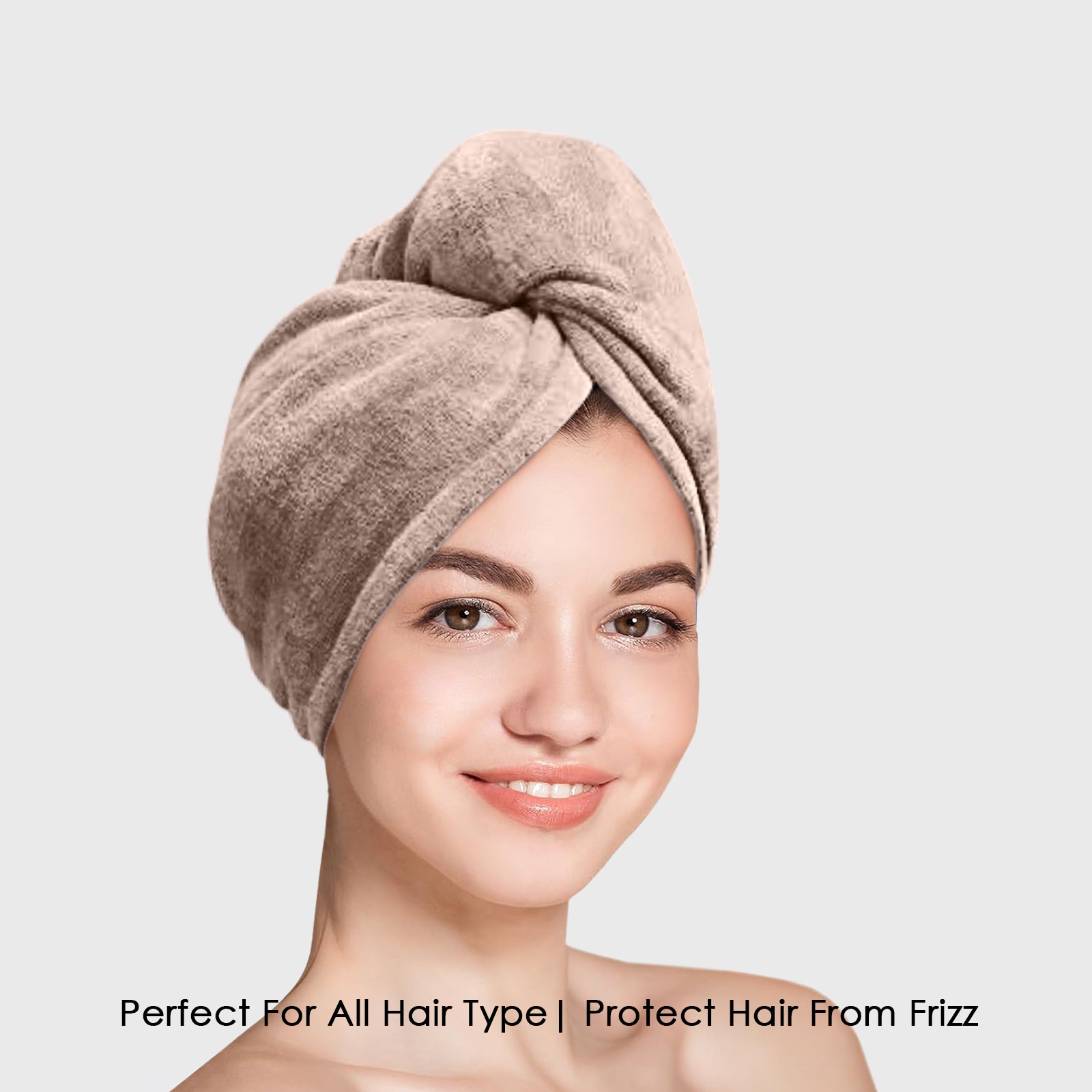 HOUSSE Microfibre Head Towels | 400 GSM High Absorbent Hair Wrap with Adjustable Buttons for Girls | Super Soft & Quick Dry Wrap Towel for Hairs | Set of 2 | 25x65 cm (Desert Sand & Rose Taupe)
