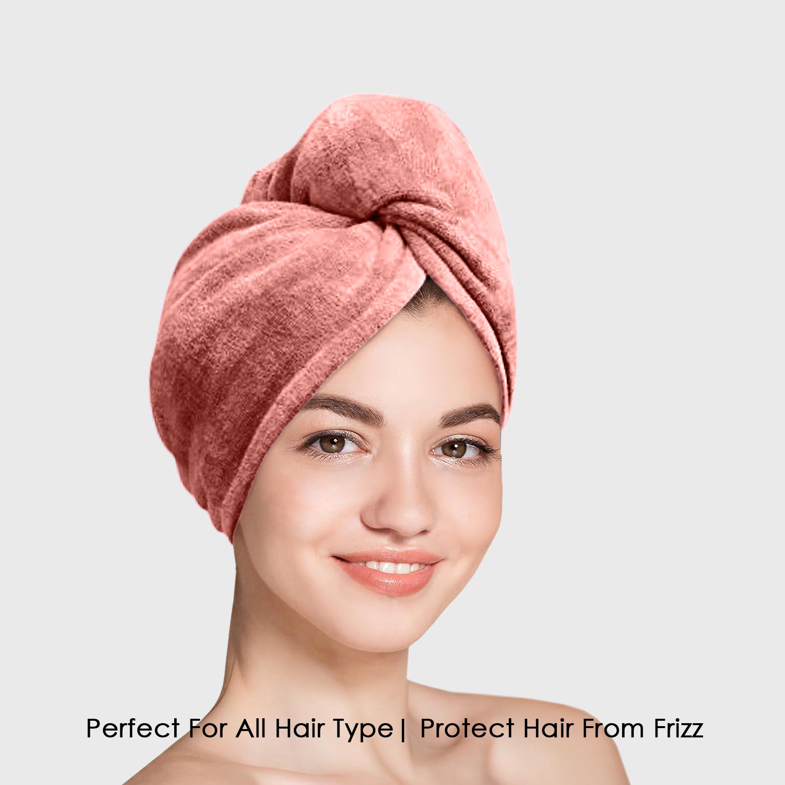 HOUSSE Microfibre Head Towels | 400 GSM High Absorbent Hair Wrap with Adjustable Buttons for Girls | Super Soft & Quick Dry Wrap Towel for Hairs | Set of 2 | 25x65 cm (Desert Sand & Rose Taupe)