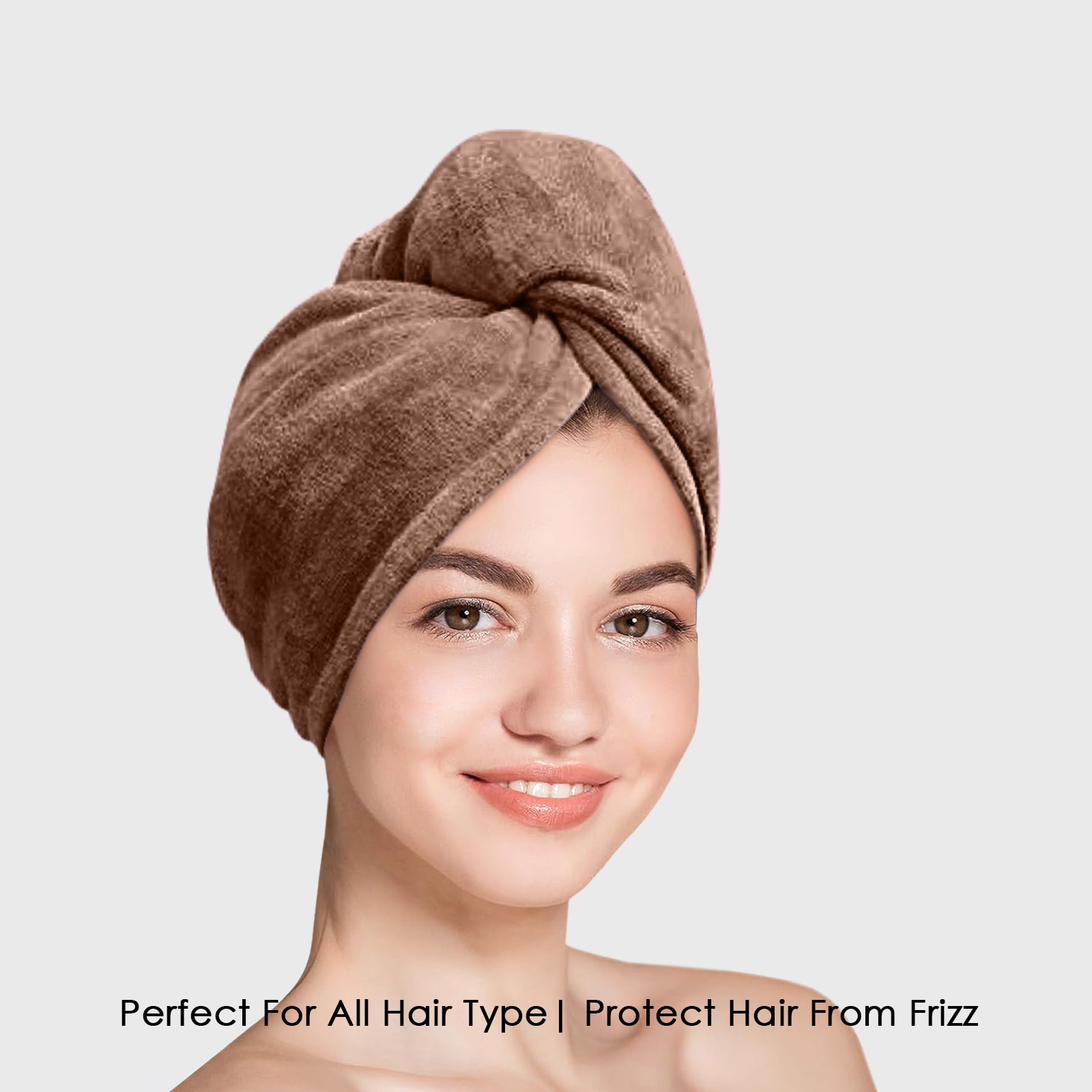 HOUSSE Microfibre Head Towels | 400 GSM High Absorbent Hair Wrap with Adjustable Buttons for Girls | Super Soft & Quick Dry Wrap Towel for Hairs | Set of 2 | 25x65 cm (Desert Sand & Rose Taupe)