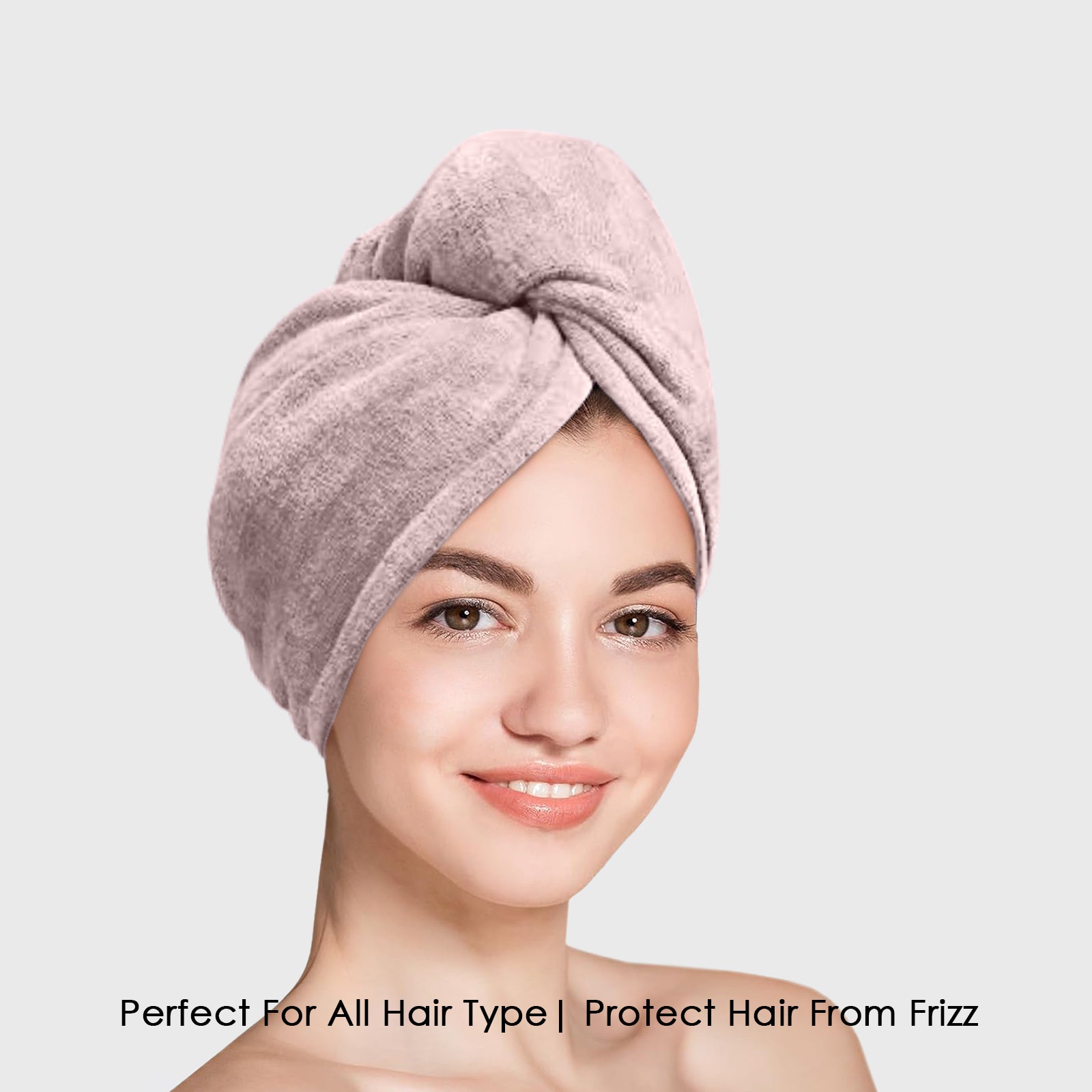 HOUSSE Microfibre Head Towels | 400 GSM High Absorbent Hair Wrap with Adjustable Buttons for Girls | Super Soft & Quick Dry Wrap Towel for Hairs | Set of 2 | 25x65 cm (Desert Sand & Rose Taupe)