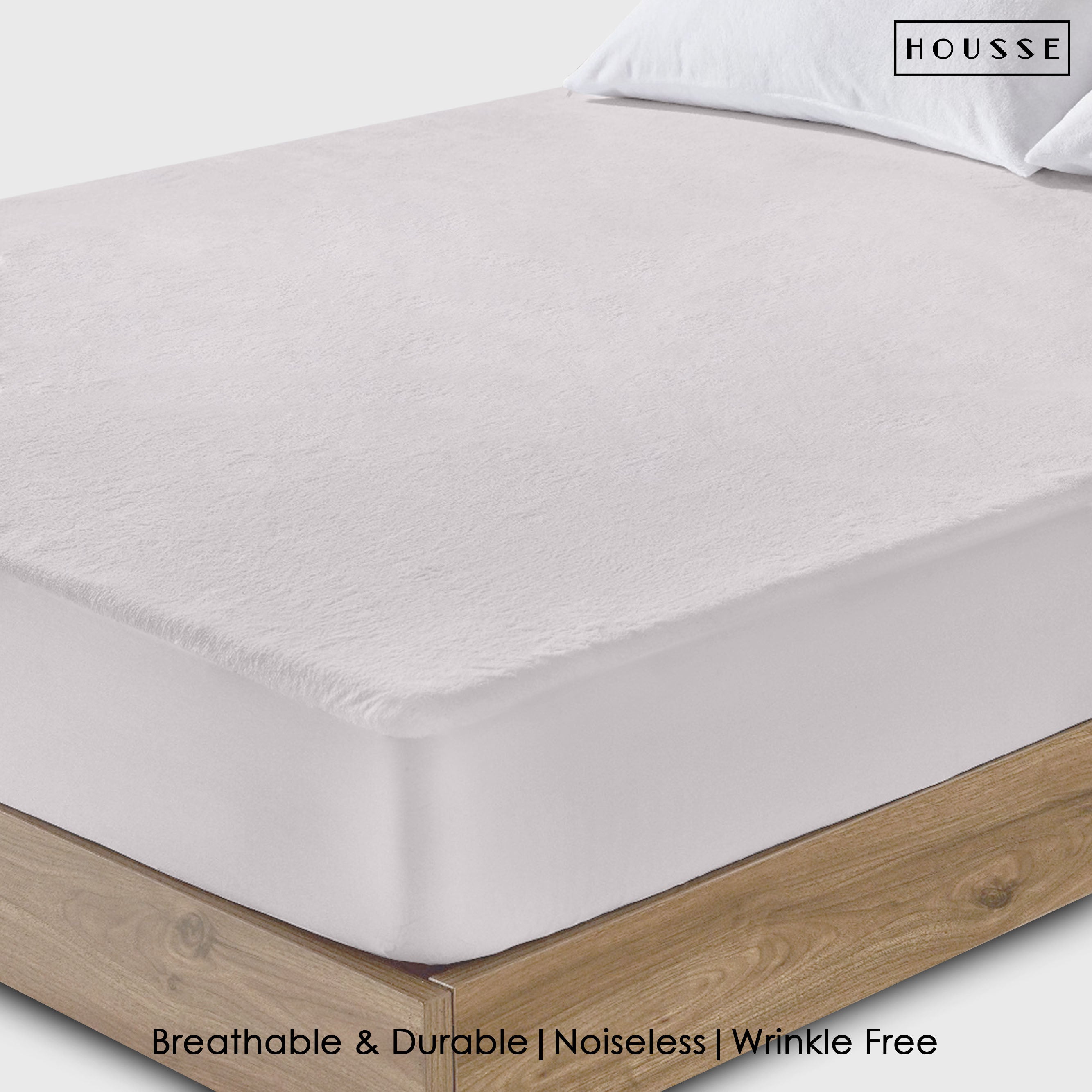 HOUSSE Water Proof Terry Cotton Feel Mattress Protector | Ultra Soft Breathable & Hypoallergenic Fitted Bed |
