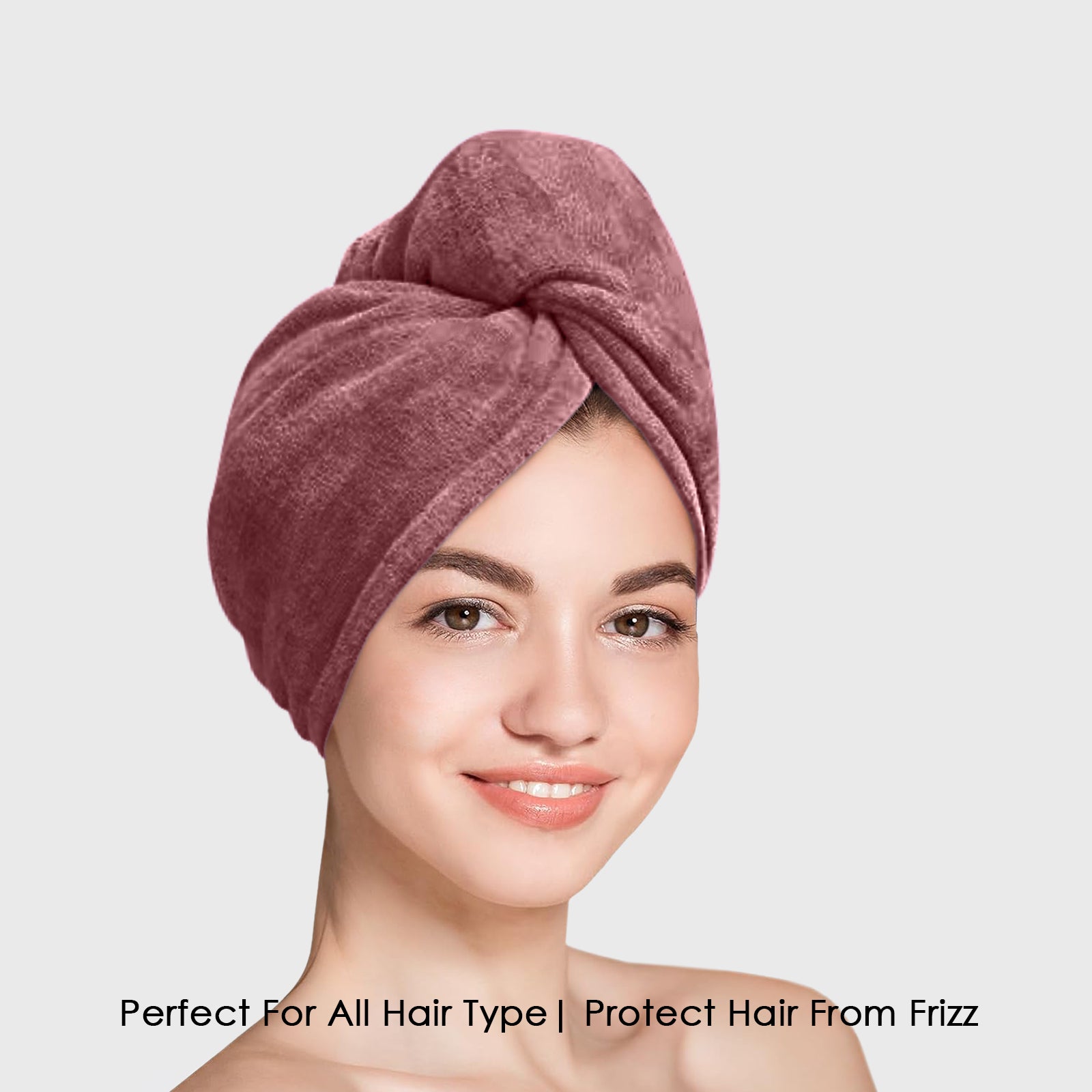 HOUSSE Microfibre Head Towels | 400 GSM High Absorbent Hair Wrap with Adjustable Buttons for Girls | Super Soft & Quick Dry Wrap Towel for Hairs | Set of 2 | 25x65 cm (Desert Sand & Rose Taupe)