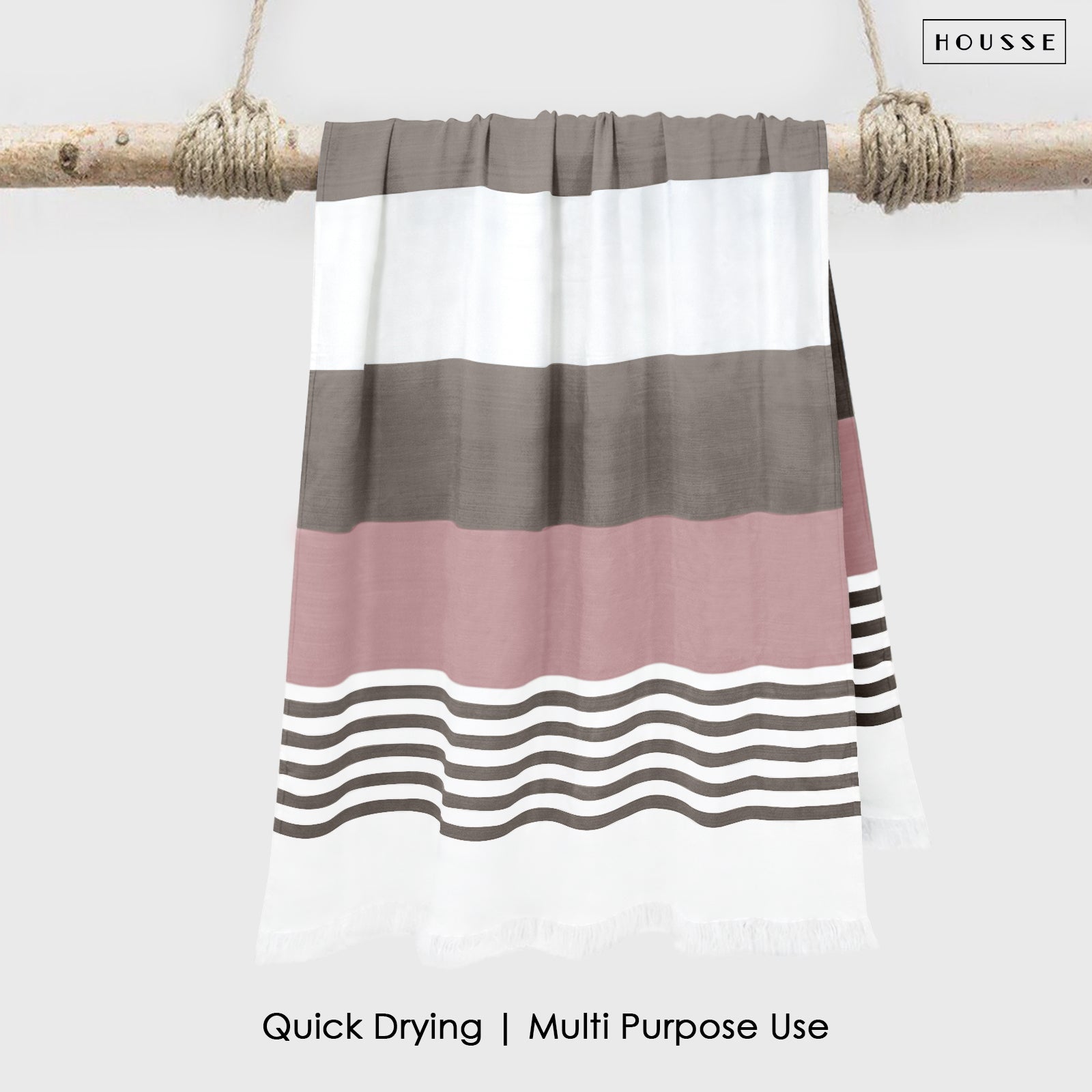 HOUSSE Bold Stripe 100% Bamboo Extra Large Bath Towel | Ultra Soft, Absorbent, Light Weight, & Quick Dry Towel for Bath, Travel, Gym, Beach, Pool, and Yoga | 80 X 160 cms