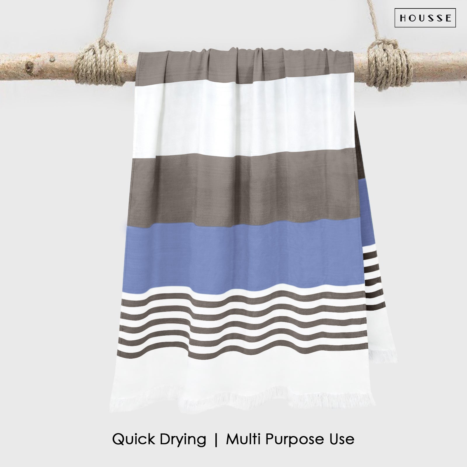 HOUSSE Bold Stripe 100% Bamboo Extra Large Bath Towel | Ultra Soft, Absorbent, Light Weight, & Quick Dry Towel for Bath, Travel, Gym, Beach, Pool, and Yoga | 80 X 160 cms