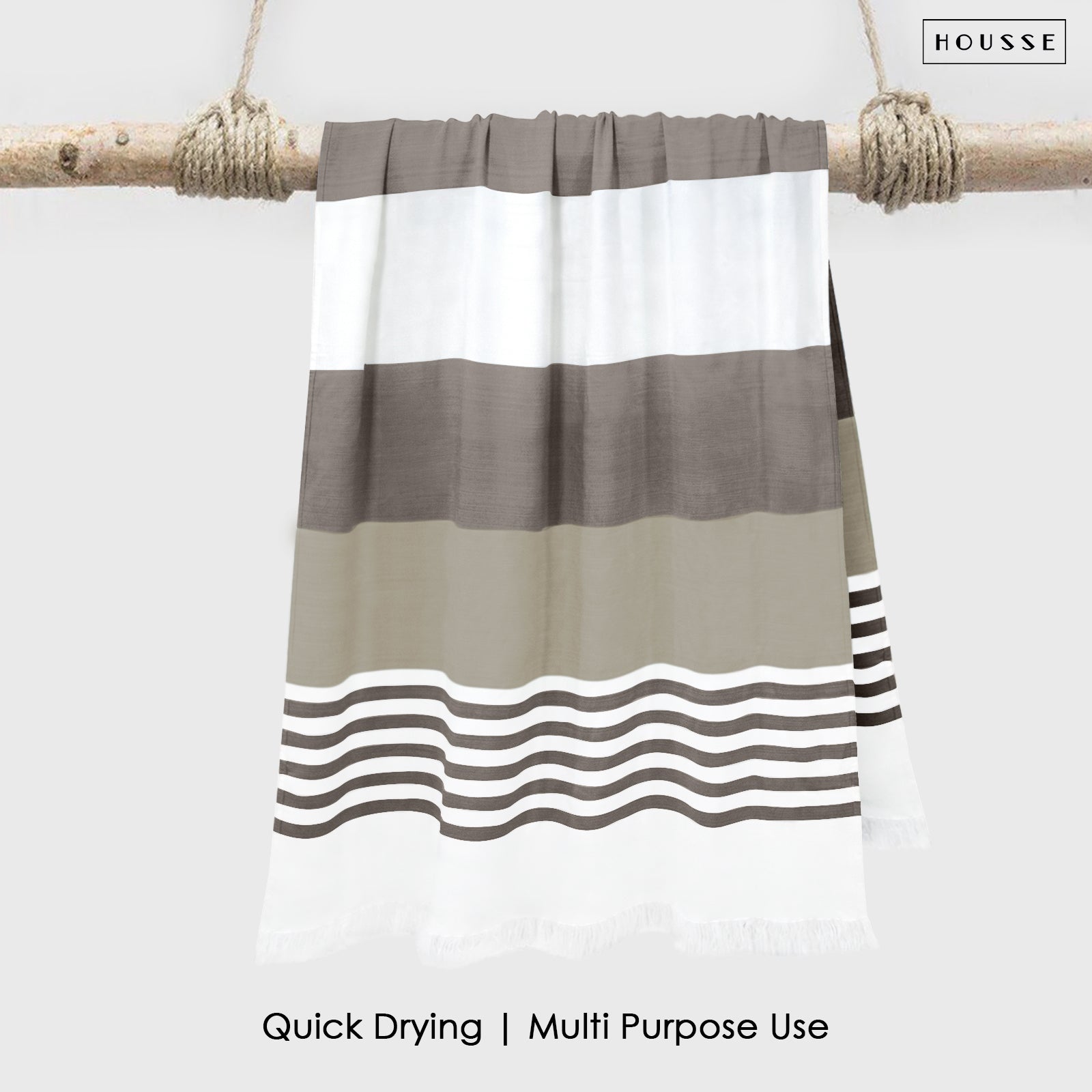HOUSSE Bold Stripe 100% Bamboo Extra Large Bath Towel | Ultra Soft, Absorbent, Light Weight, & Quick Dry Towel for Bath, Travel, Gym, Beach, Pool, and Yoga | 80 X 160 cms