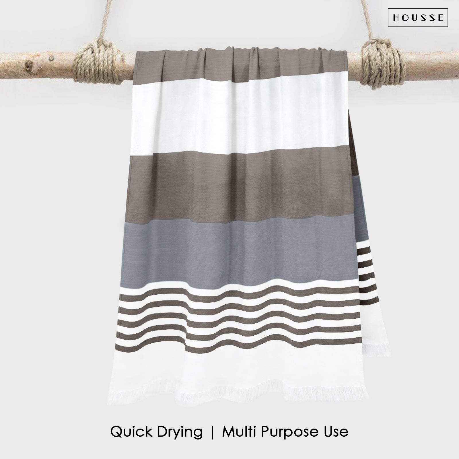 HOUSSE Bold Stripe 100% Bamboo Extra Large Bath Towel | Ultra Soft, Absorbent, Light Weight, & Quick Dry Towel for Bath, Travel, Gym, Beach, Pool, and Yoga | 80 X 160 cms