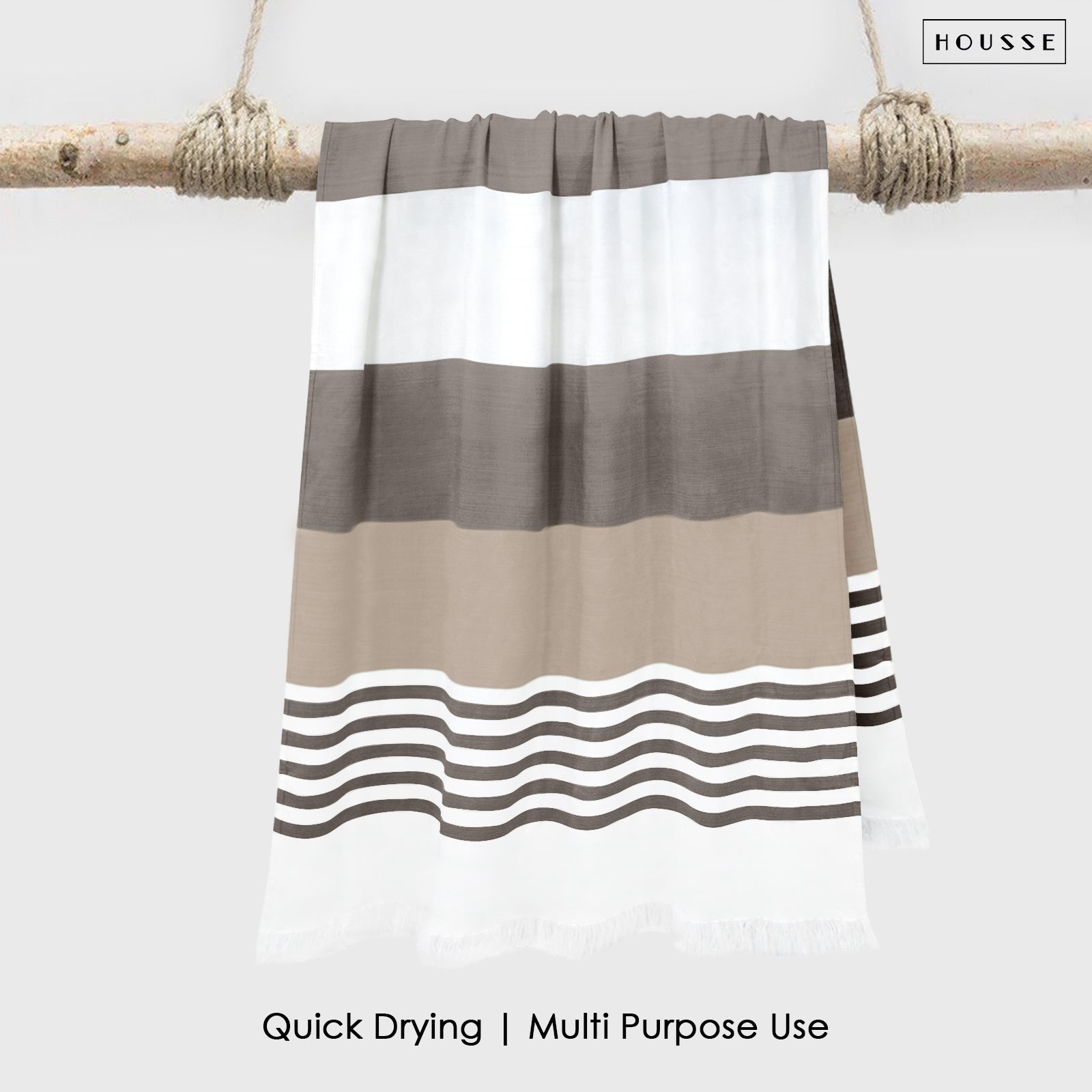 HOUSSE Bold Stripe 100% Bamboo Extra Large Bath Towel | Ultra Soft, Absorbent, Light Weight, & Quick Dry Towel for Bath, Travel, Gym, Beach, Pool, and Yoga | 80 X 160 cms