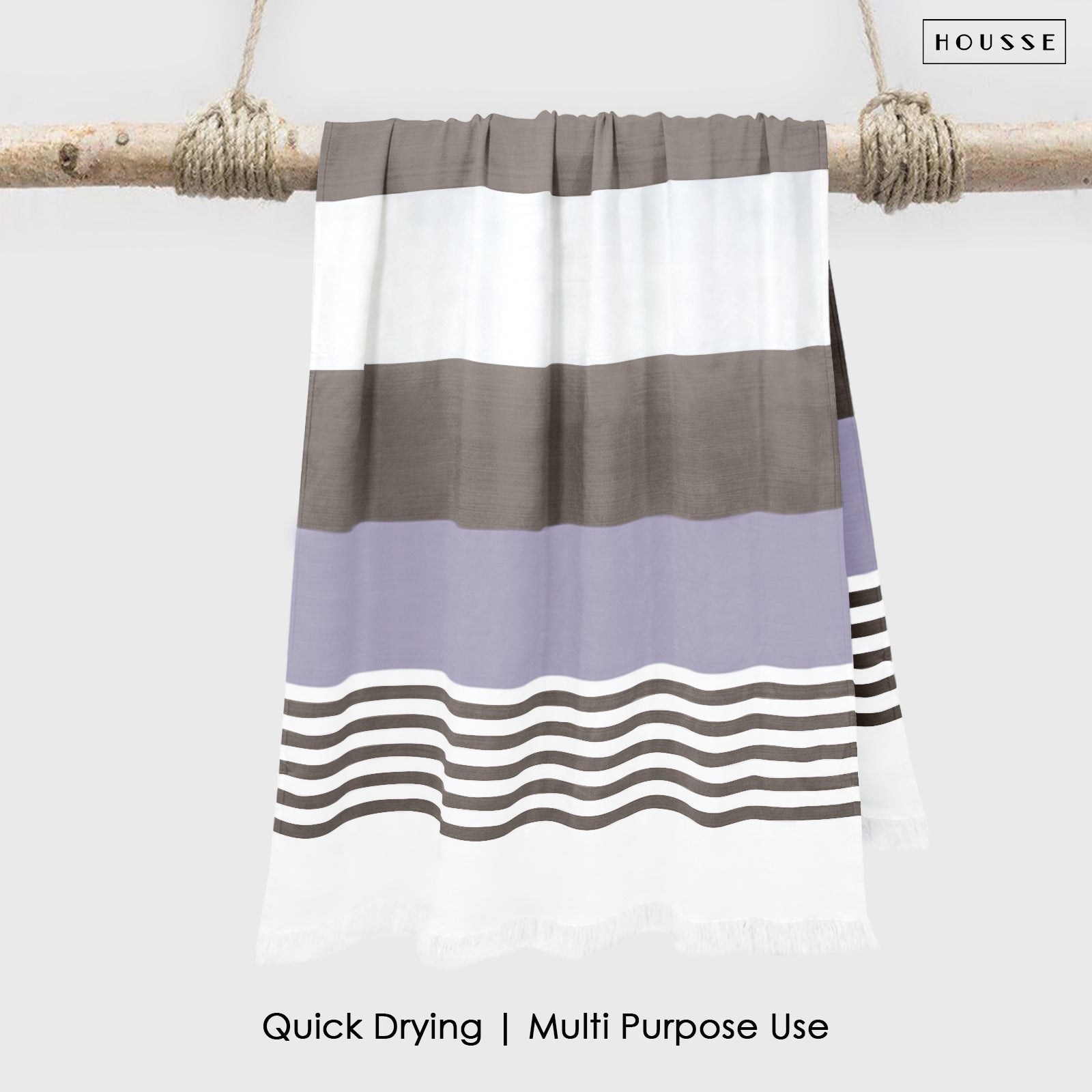 HOUSSE Bold Stripe 100% Bamboo Extra Large Bath Towel | Ultra Soft, Absorbent, Light Weight, & Quick Dry Towel for Bath, Travel, Gym, Beach, Pool, and Yoga | 80 X 160 cms