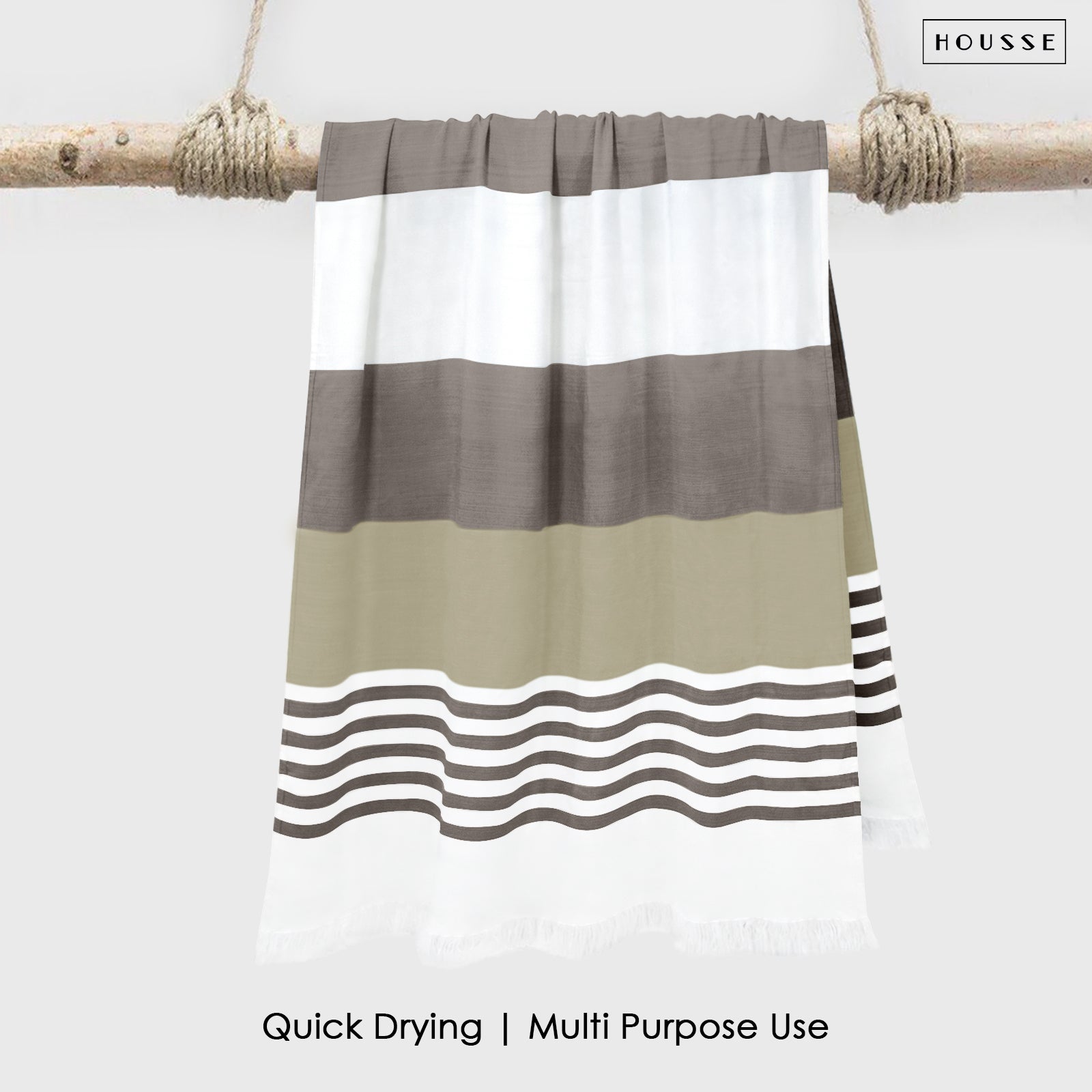 HOUSSE Bold Stripe 100% Bamboo Extra Large Bath Towel | Ultra Soft, Absorbent, Light Weight, & Quick Dry Towel for Bath, Travel, Gym, Beach, Pool, and Yoga | 80 X 160 cms