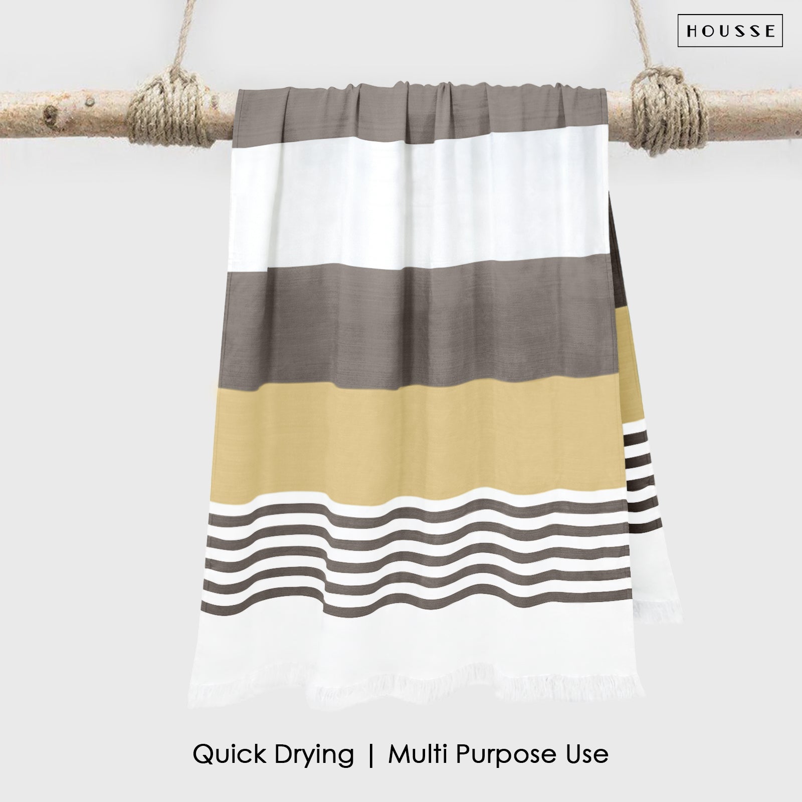 HOUSSE Bold Stripe 100% Bamboo Extra Large Bath Towel | Ultra Soft, Absorbent, Light Weight, & Quick Dry Towel for Bath, Travel, Gym, Beach, Pool, and Yoga | 80 X 160 cms