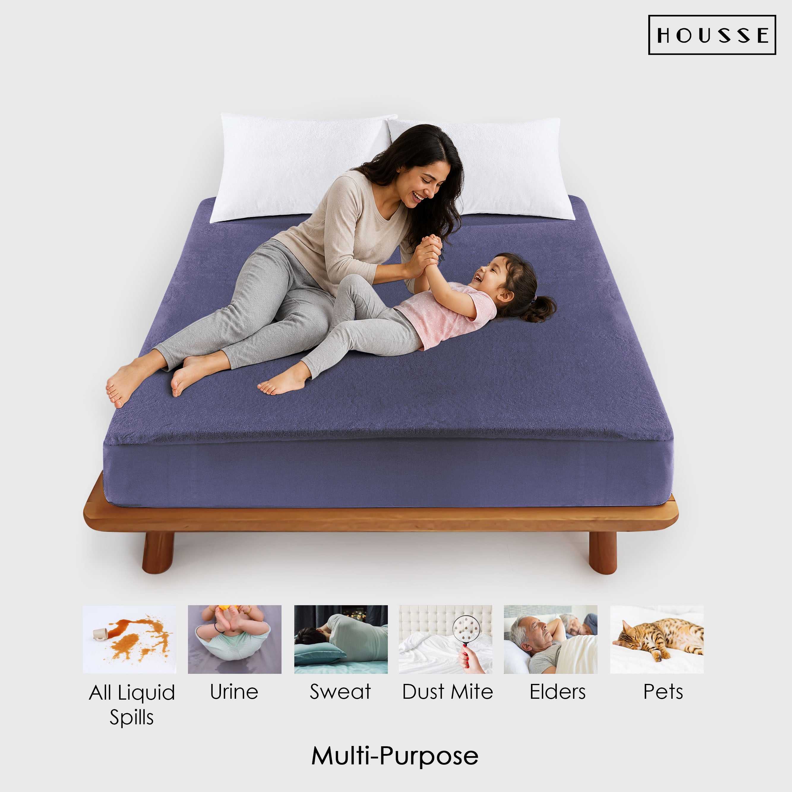 HOUSSE Water Proof Terry Cotton Feel Mattress Protector | Ultra Soft Breathable & Hypoallergenic Fitted Bed |