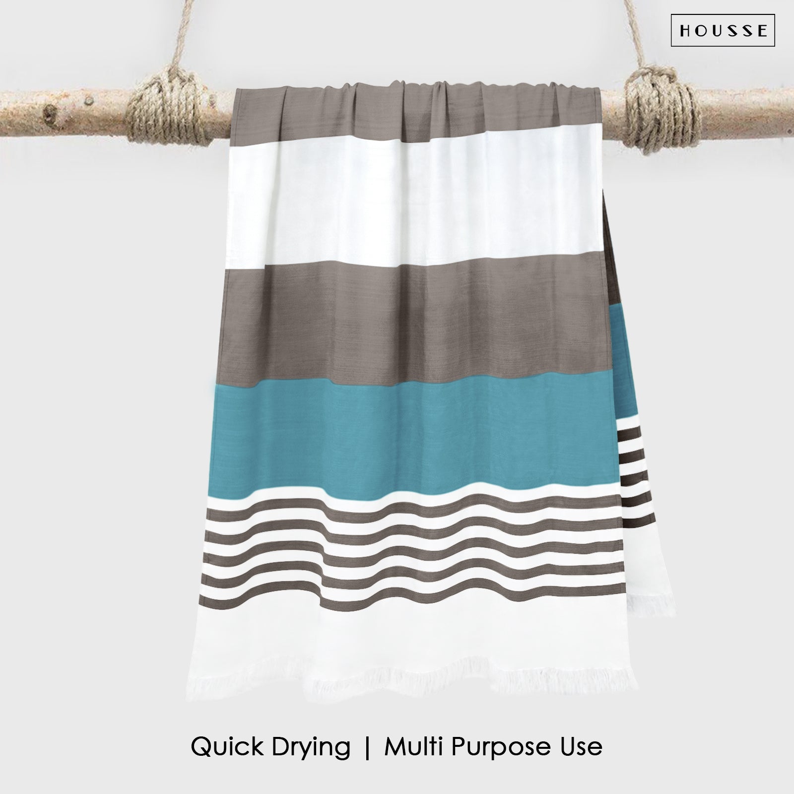 HOUSSE Bold Stripe 100% Bamboo Extra Large Bath Towel | Ultra Soft, Absorbent, Light Weight, & Quick Dry Towel for Bath, Travel, Gym, Beach, Pool, and Yoga | 80 X 160 cms