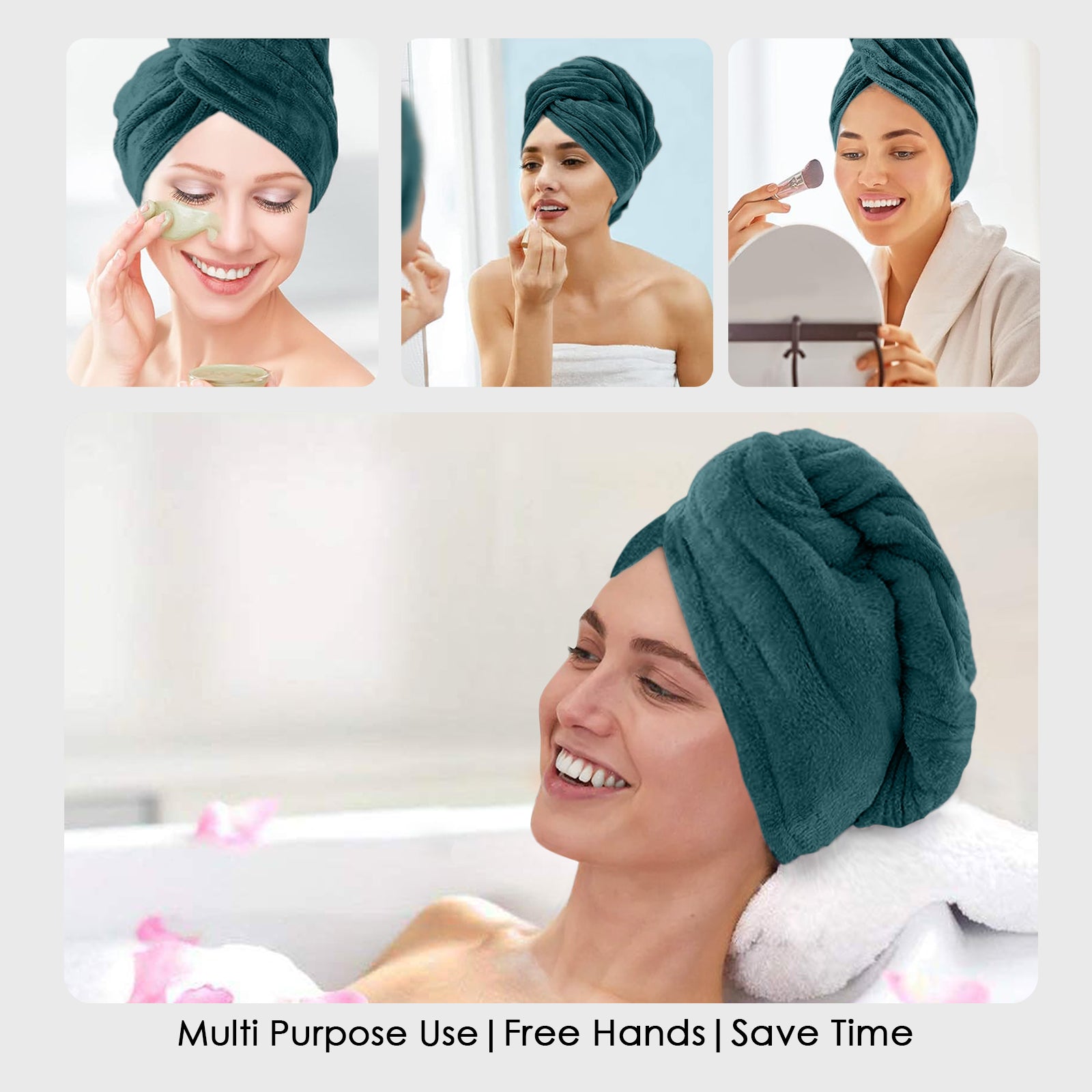 HOUSSE Microfibre Head Towels | 450 GSM High Absorbent Hair Wrap with Adjustable Buttons for Girls | Super Soft & Quick Dry Wrap Towel for Hairs |