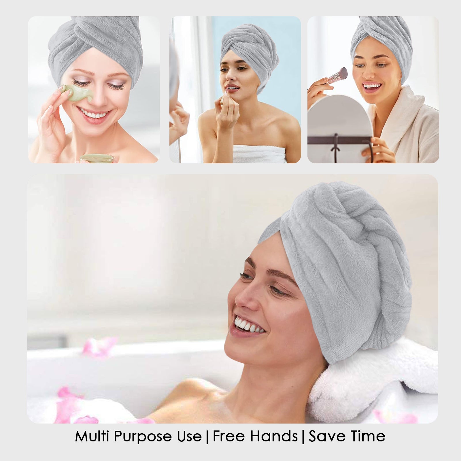 HOUSSE Microfibre Head Towels | 450 GSM High Absorbent Hair Wrap with Adjustable Buttons for Girls | Super Soft & Quick Dry Wrap Towel for Hairs |