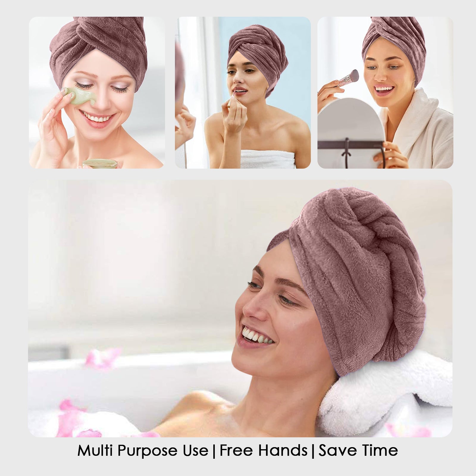 HOUSSE Microfibre Head Towels | 450 GSM High Absorbent Hair Wrap with Adjustable Buttons for Girls | Super Soft & Quick Dry Wrap Towel for Hairs | Pack of 1 | 25x65 cm (Red Plum)