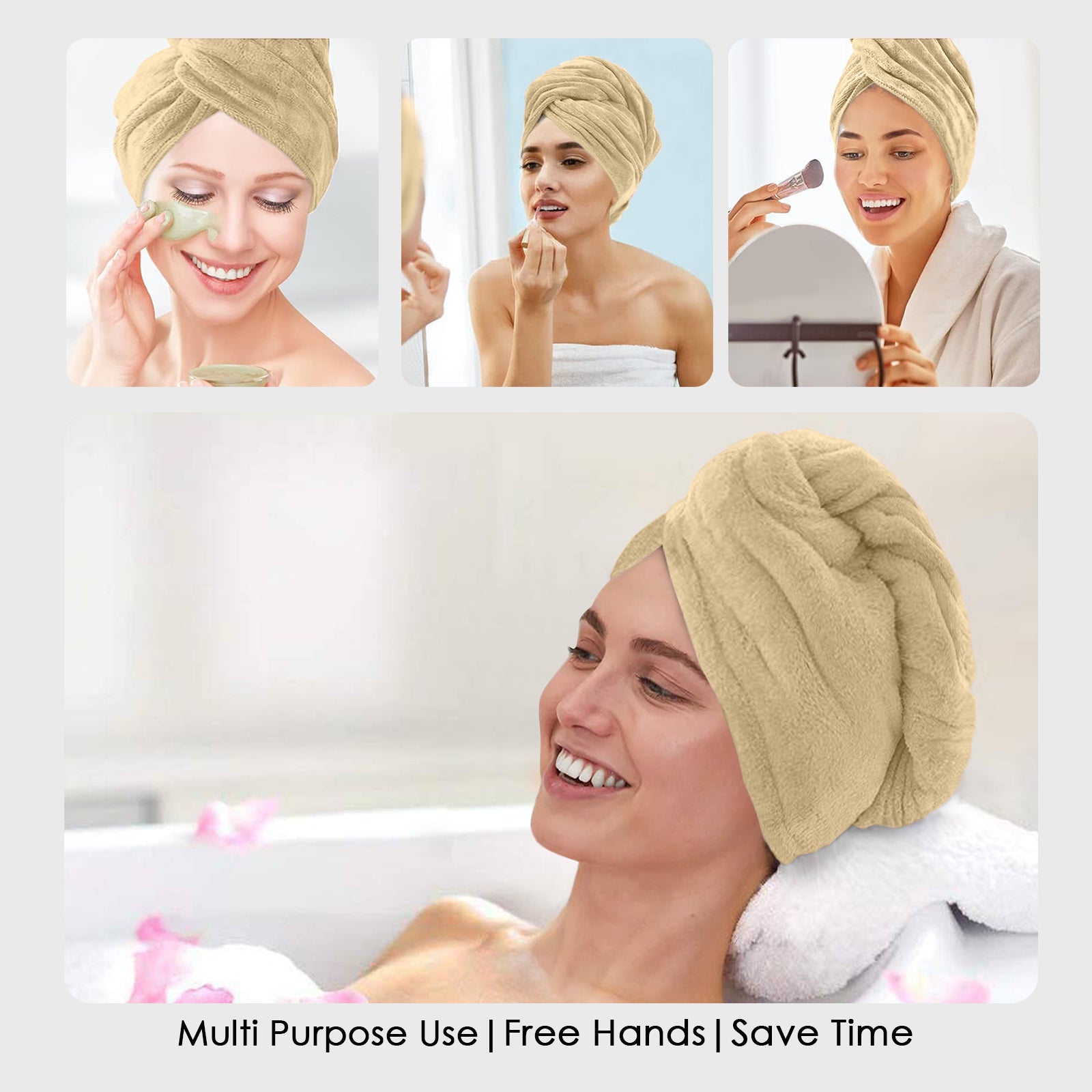 HOUSSE Microfibre Head Towels | 450 GSM High Absorbent Hair Wrap with Adjustable Buttons for Girls | Super Soft & Quick Dry Wrap Towel for Hairs | Set of 2 |