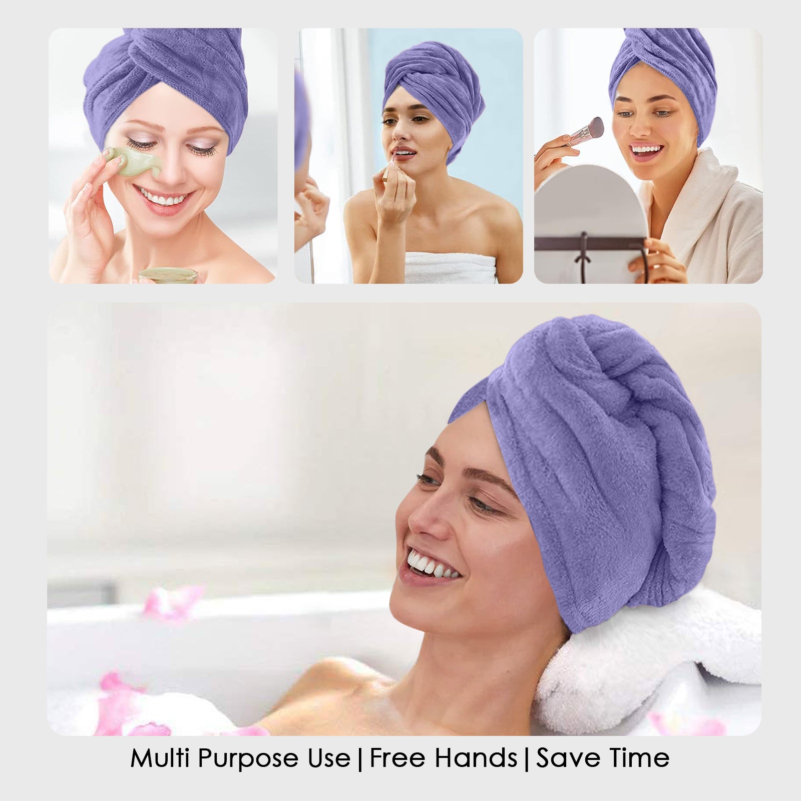 HOUSSE Microfibre Head Towels | 450 GSM High Absorbent Hair Wrap with Adjustable Buttons for Girls | Super Soft & Quick Dry Wrap Towel for Hairs |