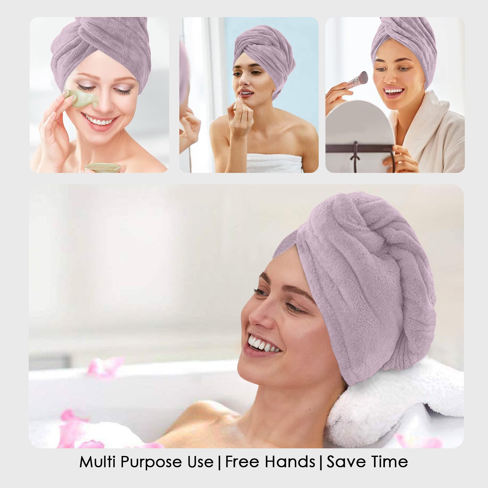 HOUSSE Microfibre Head Towels | 450 GSM High Absorbent Hair Wrap with Adjustable Buttons for Girls | Super Soft & Quick Dry Wrap Towel for Hairs |