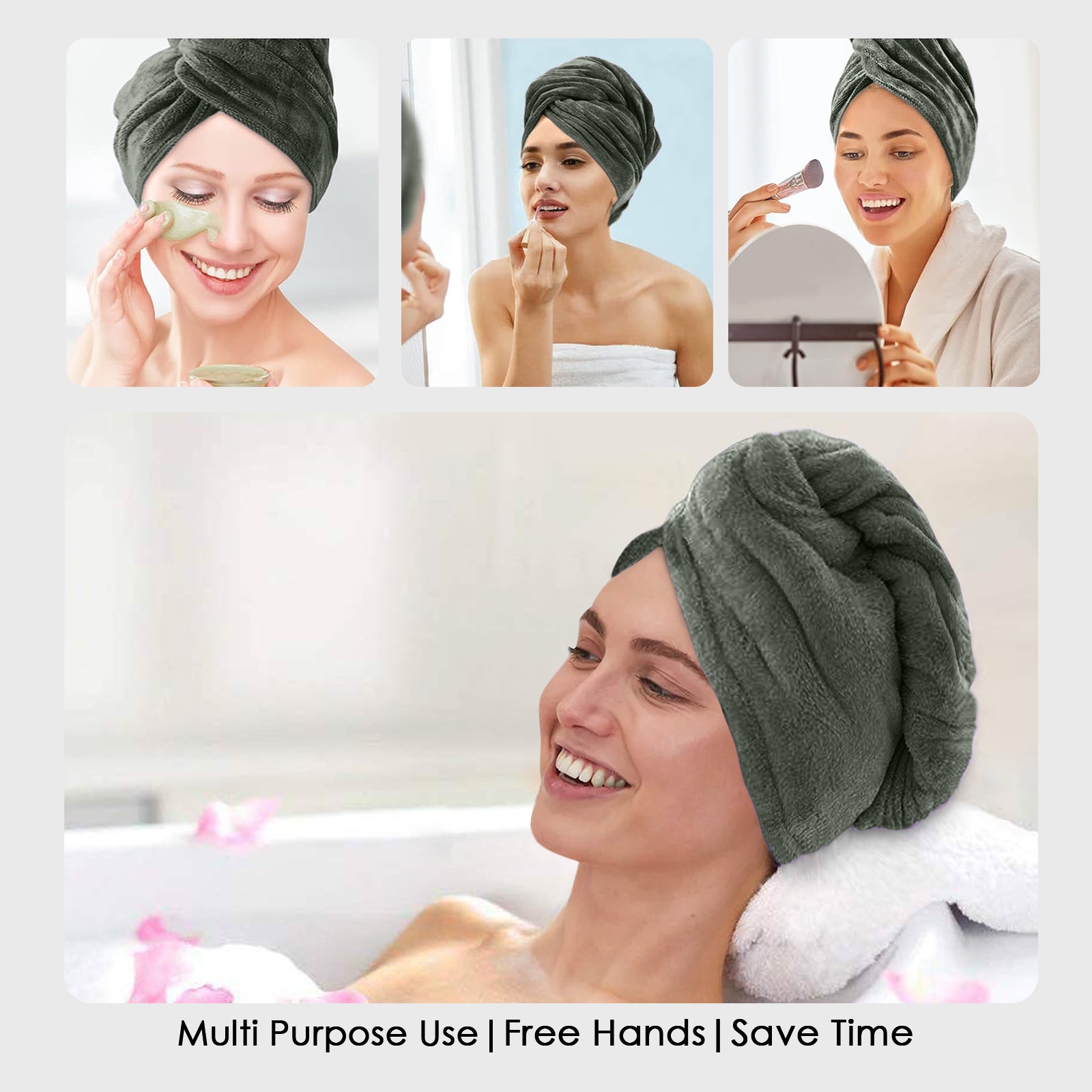 HOUSSE Microfibre Head Towels | 400 GSM High Absorbent Hair Wrap with Adjustable Buttons for Girls | Super Soft & Quick Dry Wrap Towel for Hairs | Set of 2 | 25x65 cm (Desert Sand & Rose Taupe)