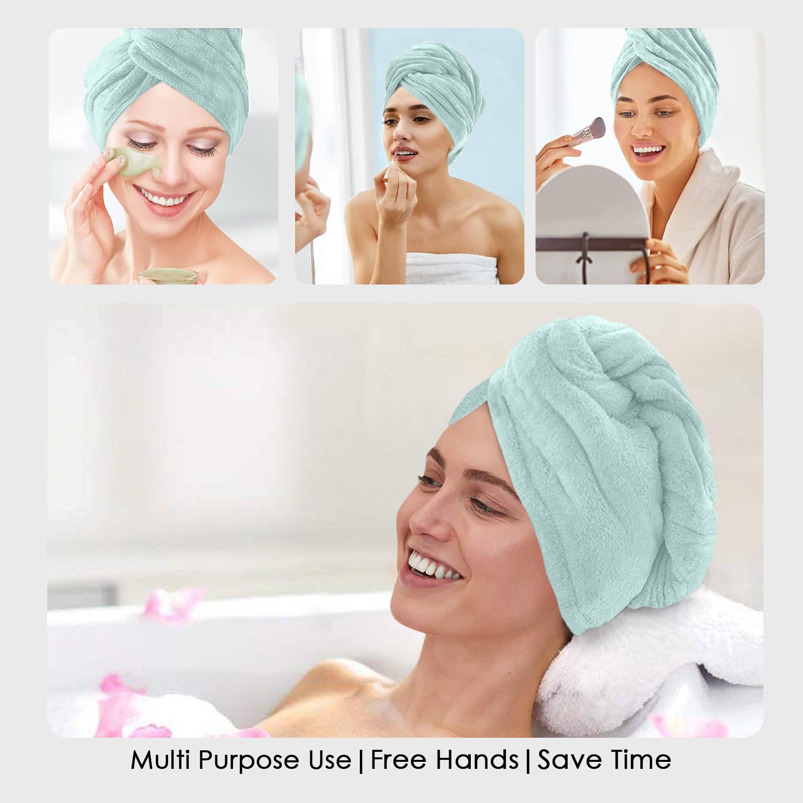 HOUSSE Microfibre Head Towels | 450 GSM High Absorbent Hair Wrap with Adjustable Buttons for Girls | Super Soft & Quick Dry Wrap Towel for Hairs | Set of 2 |