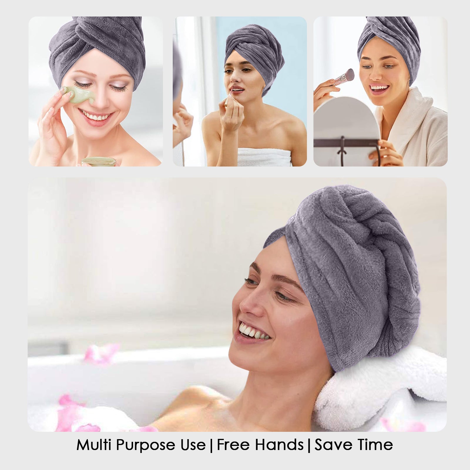 HOUSSE Microfibre Head Towels | 400 GSM High Absorbent Hair Wrap with Adjustable Buttons for Girls | Super Soft & Quick Dry Wrap Towel for Hairs | Set of 2 | 25x65 cm (Desert Sand & Rose Taupe)