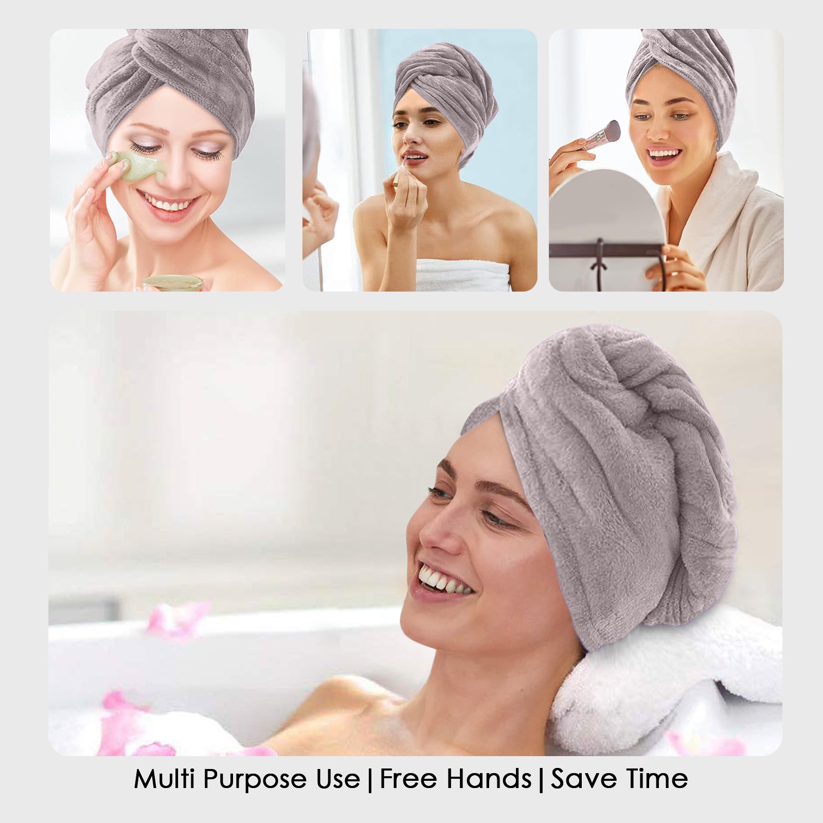 HOUSSE Microfibre Head Towels | 400 GSM High Absorbent Hair Wrap with Adjustable Buttons for Girls | Super Soft & Quick Dry Wrap Towel for Hairs | Set of 2 | 25x65 cm (Desert Sand & Rose Taupe)