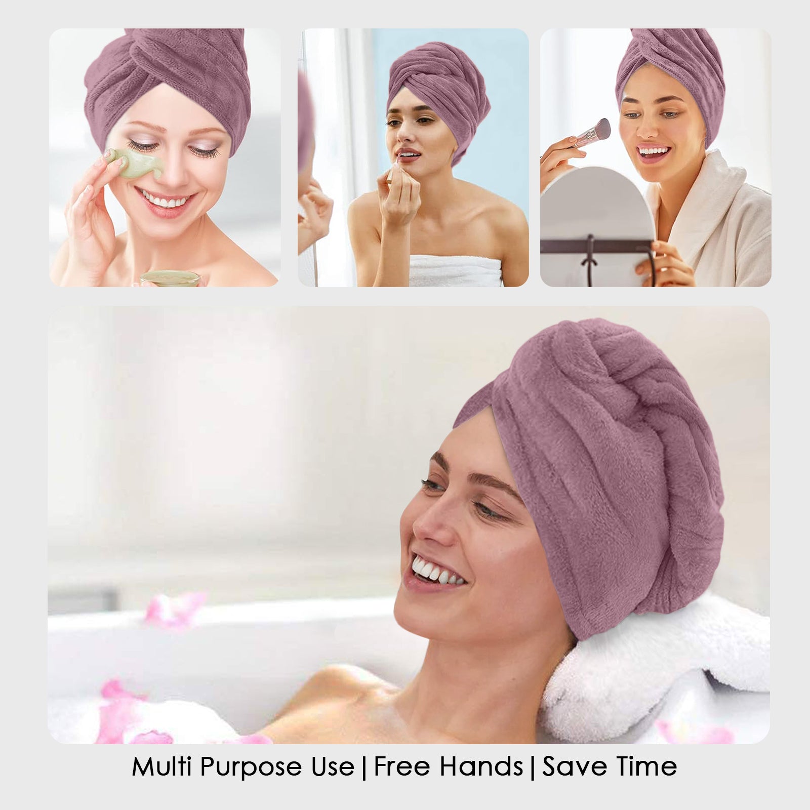 HOUSSE Microfibre Head Towels | 450 GSM High Absorbent Hair Wrap with Adjustable Buttons for Girls | Super Soft & Quick Dry Wrap Towel for Hairs | Set of 2 |